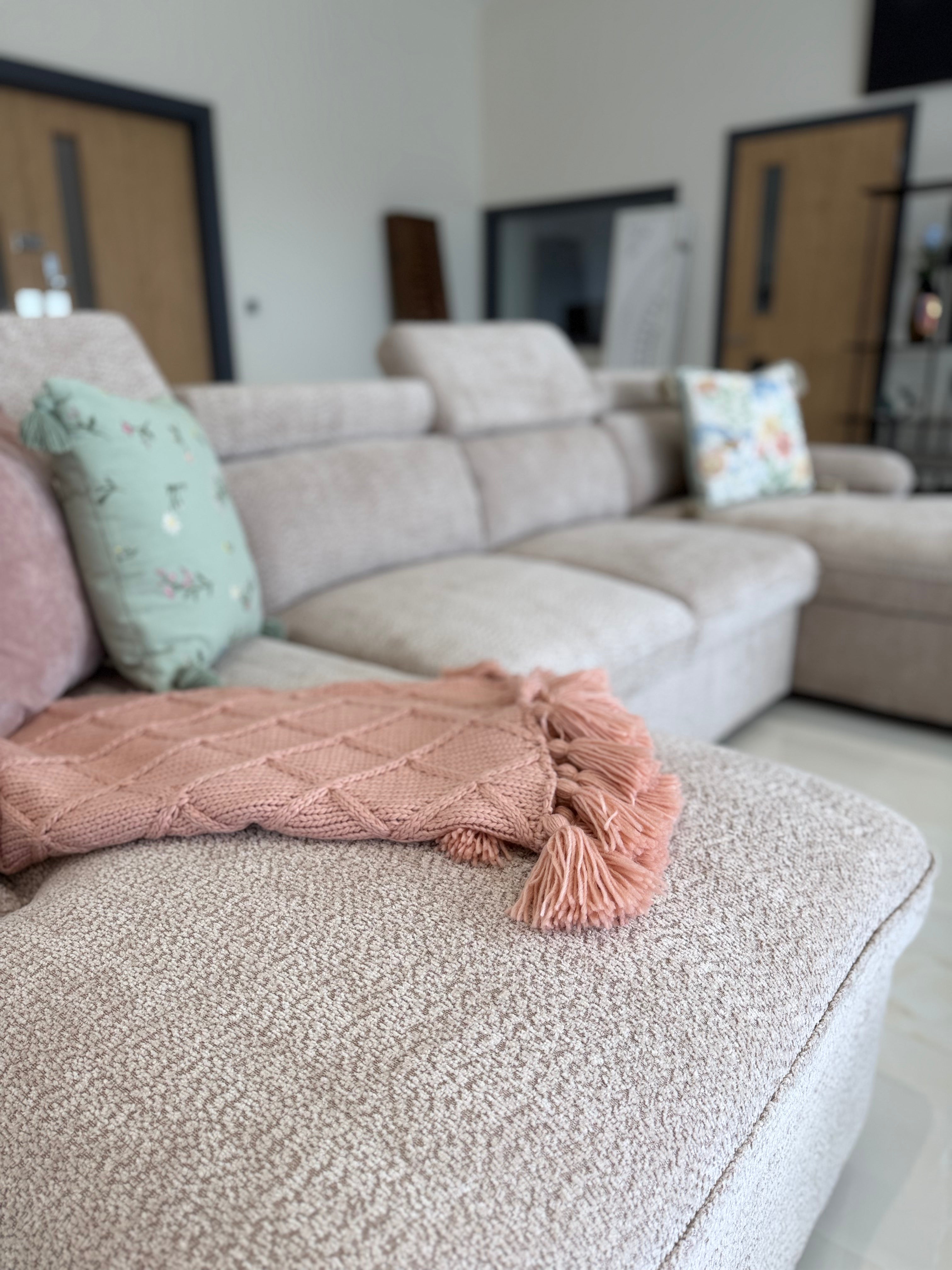 Billie U Shape Sofa Bed in Beige with Lift Up Storage Beehive