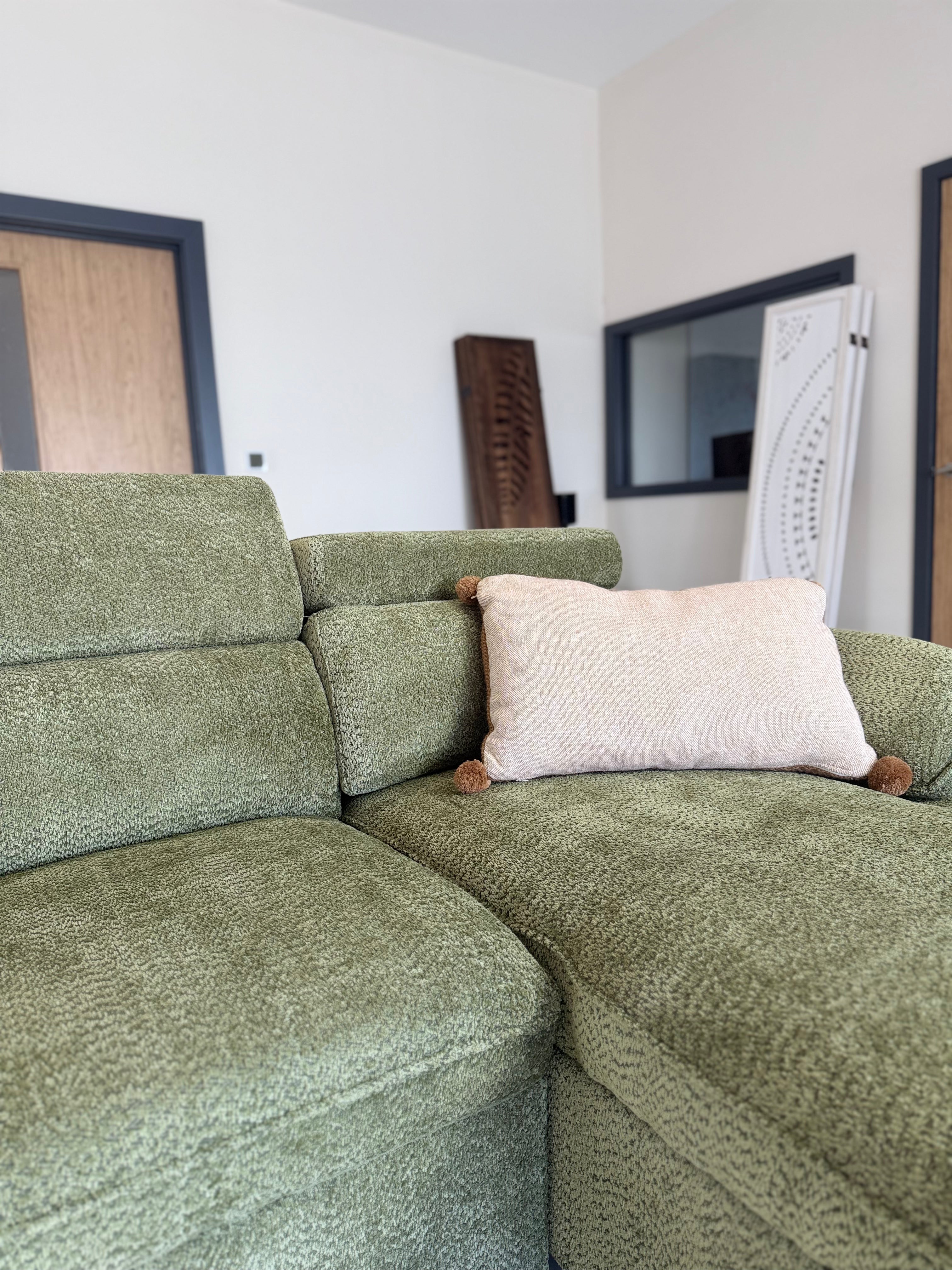 Billie U Shape Sofa Bed in Green with Lift Up Storage Beehive