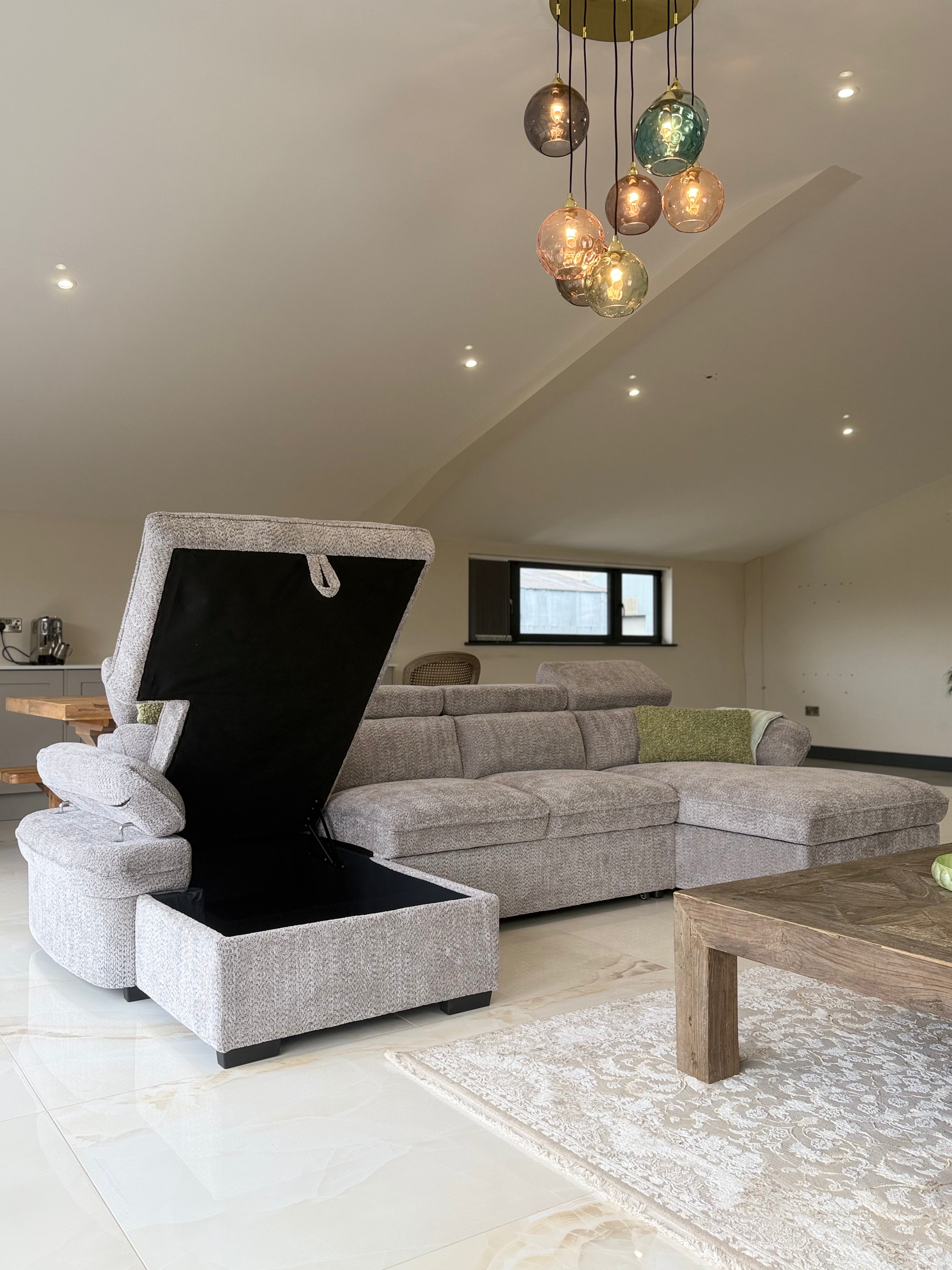 Billie U Shape Sofa Bed in Grey with Lift Up Storage Beehive