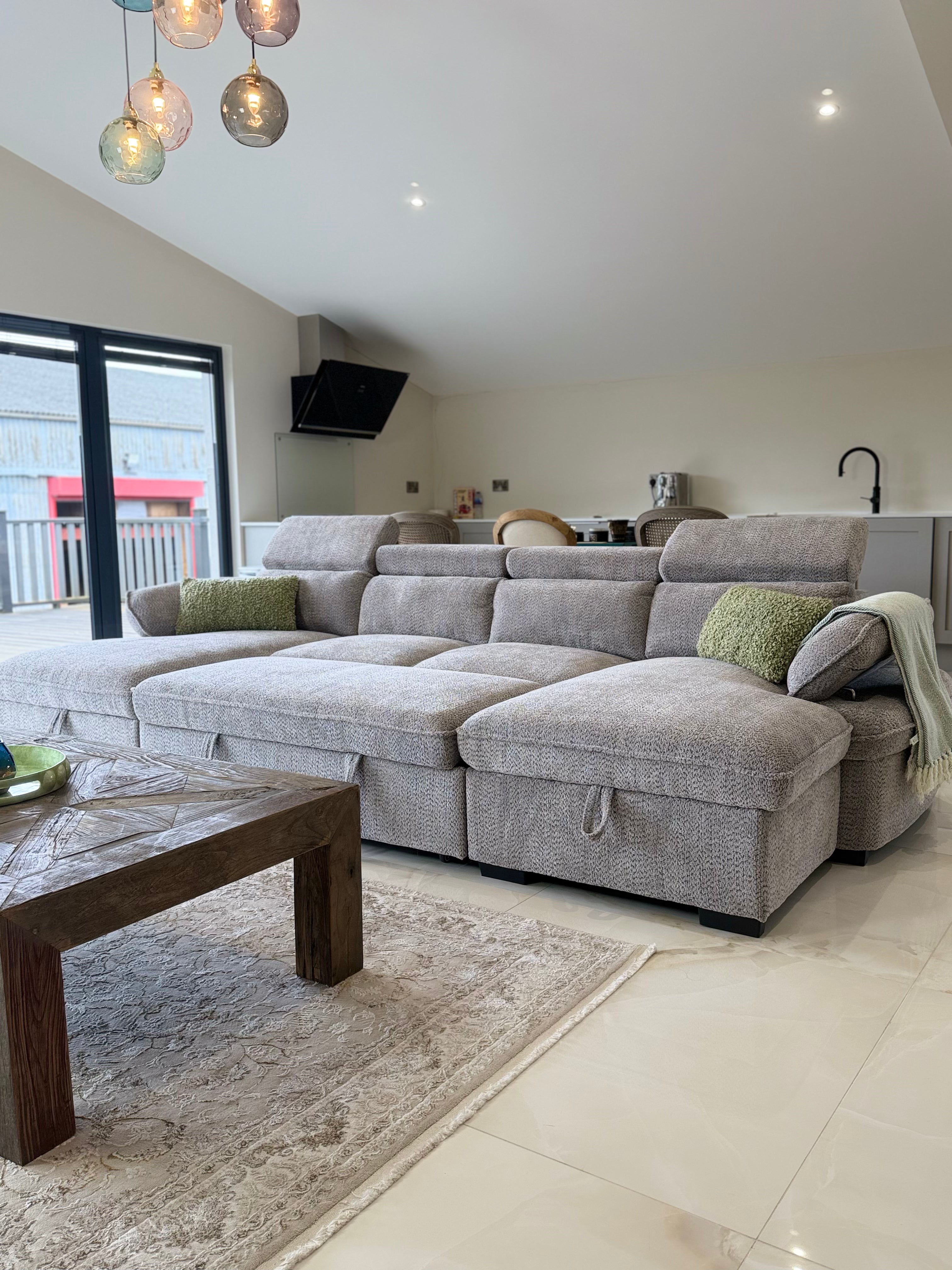 Billie U Shape Sofa Bed in Grey with Lift Up Storage Beehive