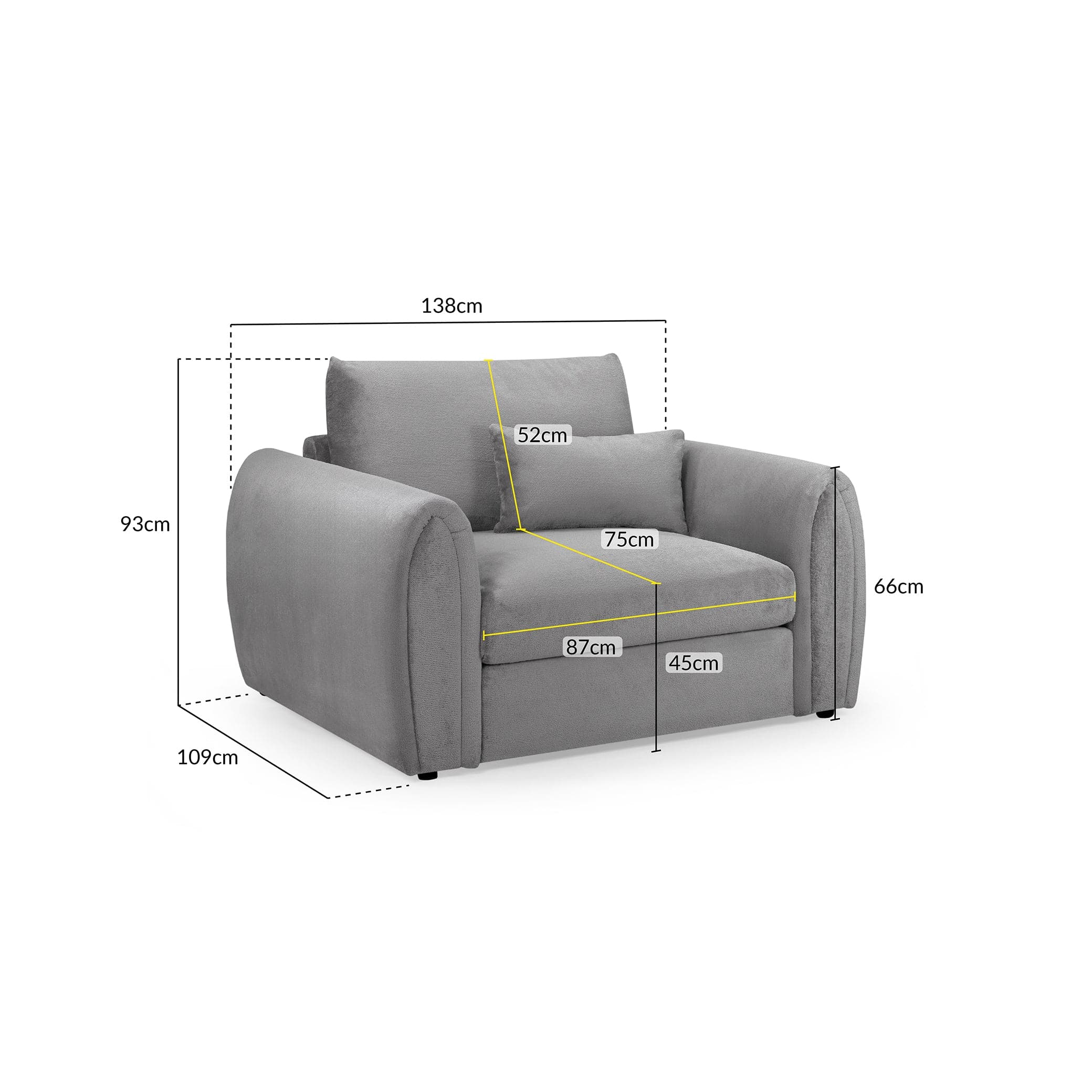 Hugo Sofa Grey Armchair - measurement view (7024880484416)
