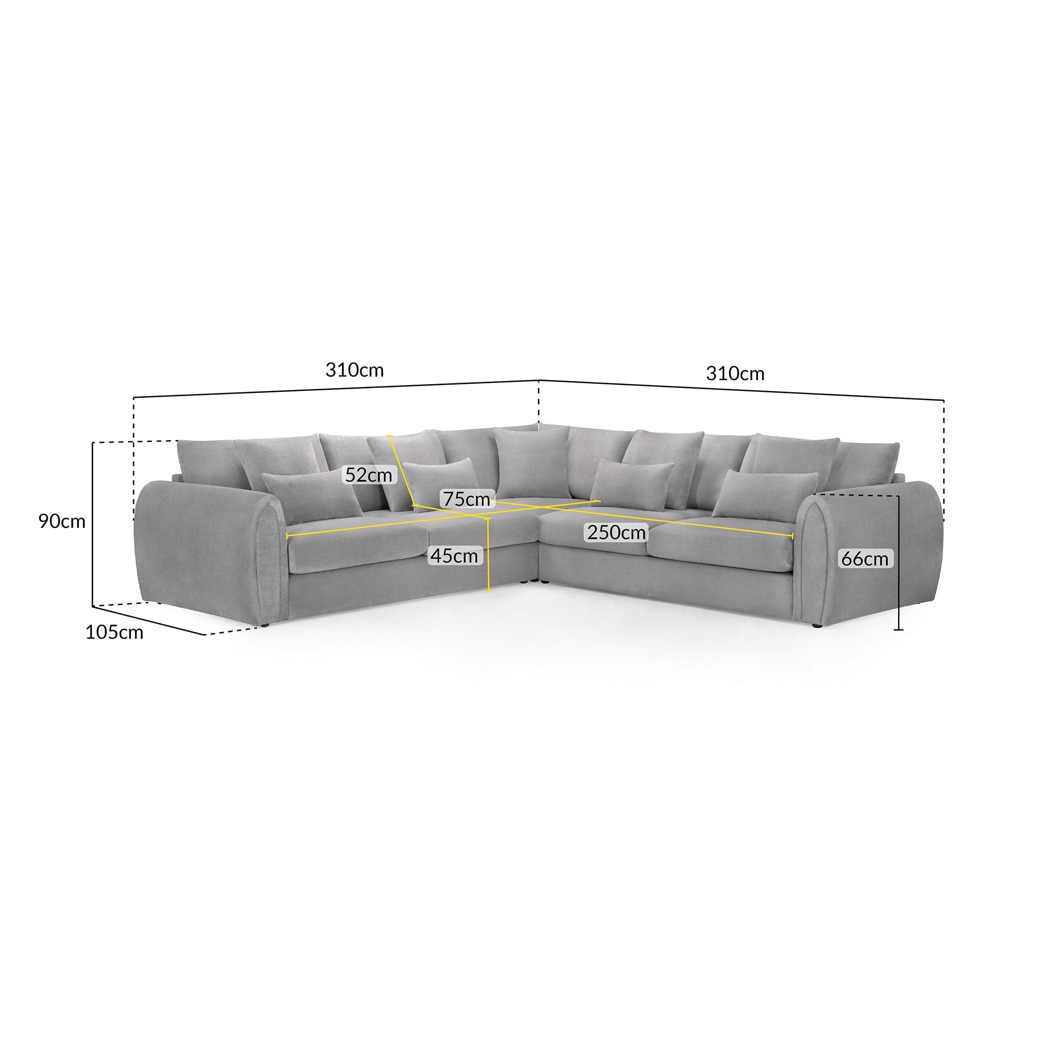 Hugo Sofa Grey Large Corner - measurement view (7024881893440)