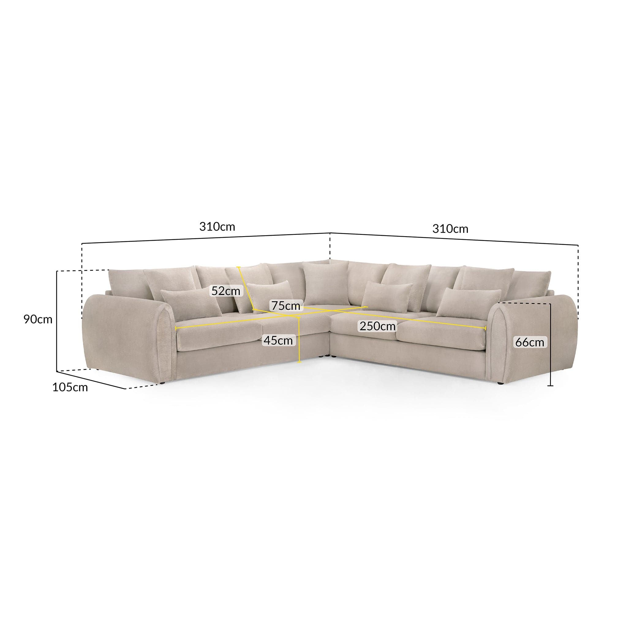 Hugo Sofa Mocha Large Corner - measurement view (7024882253888)