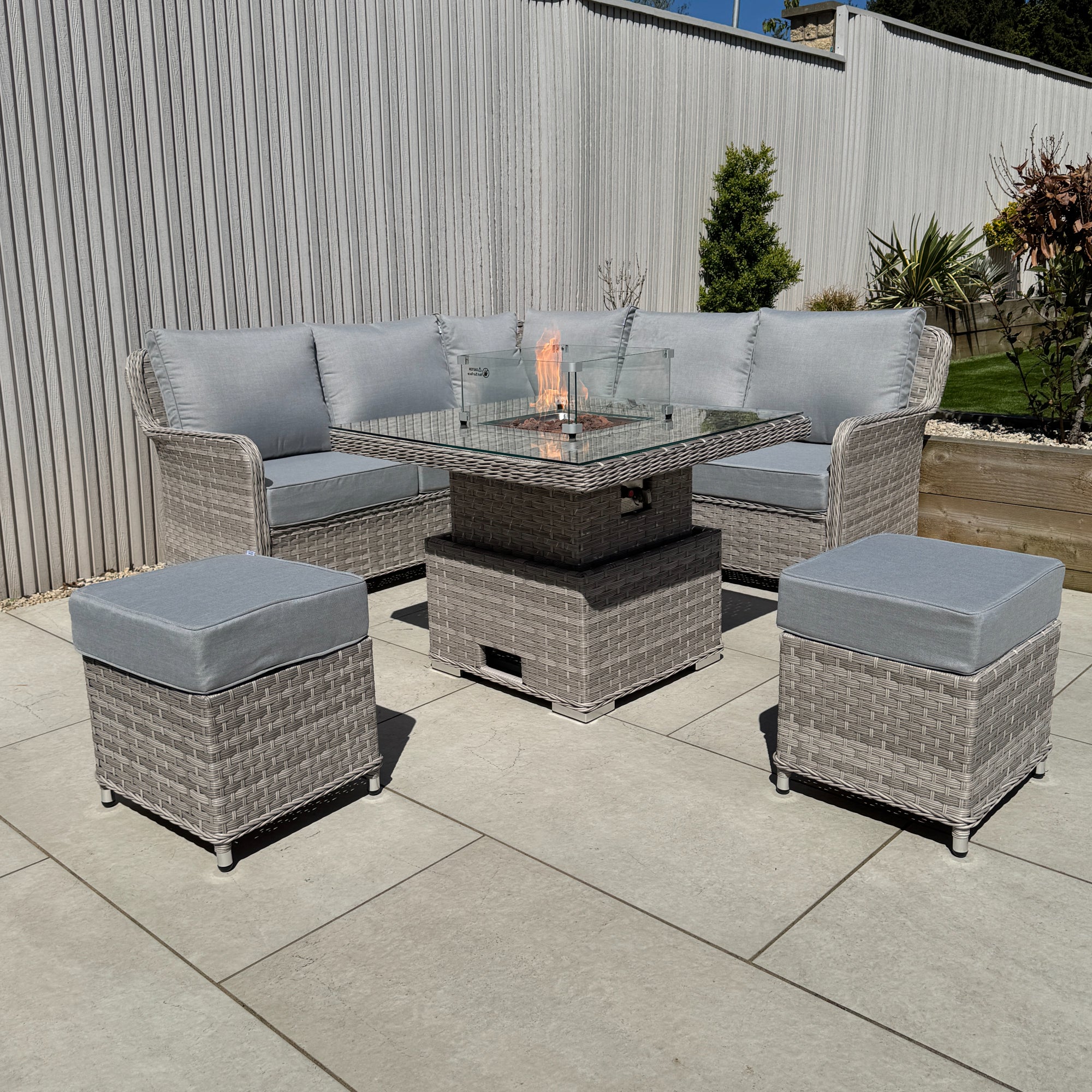 Palermo Square Dining Set with Rising Firepit Table - AMC Furniture