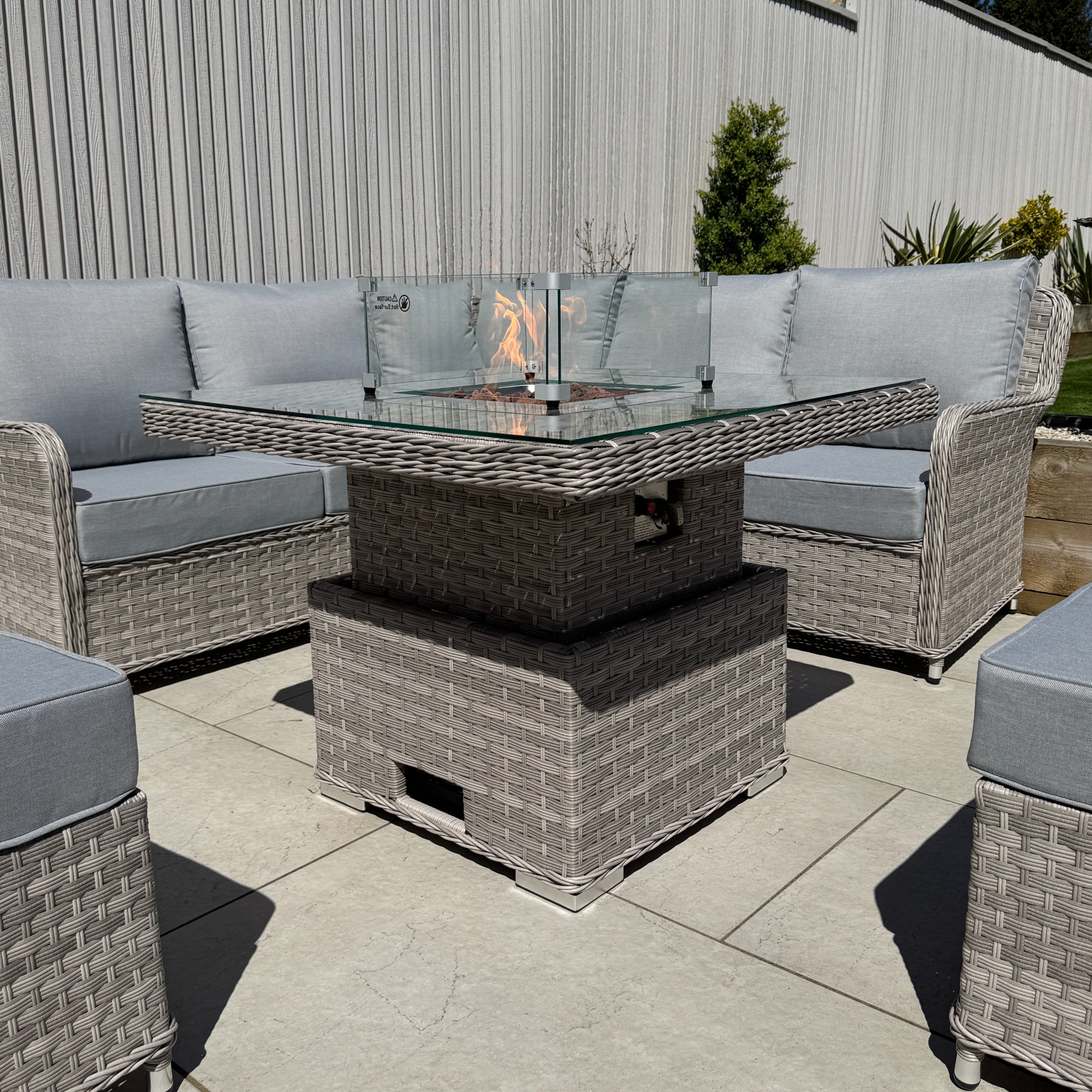 Palermo Square Dining Set with Rising Firepit Table - AMC Furniture