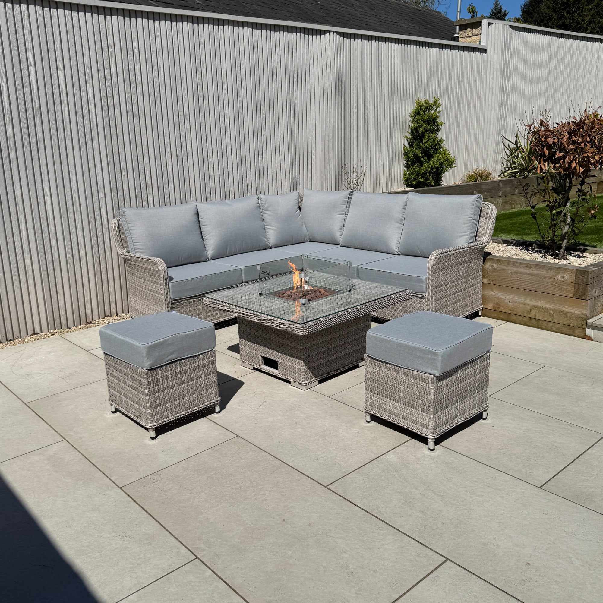 Palermo Square Dining Set with Rising Firepit Table - AMC Furniture