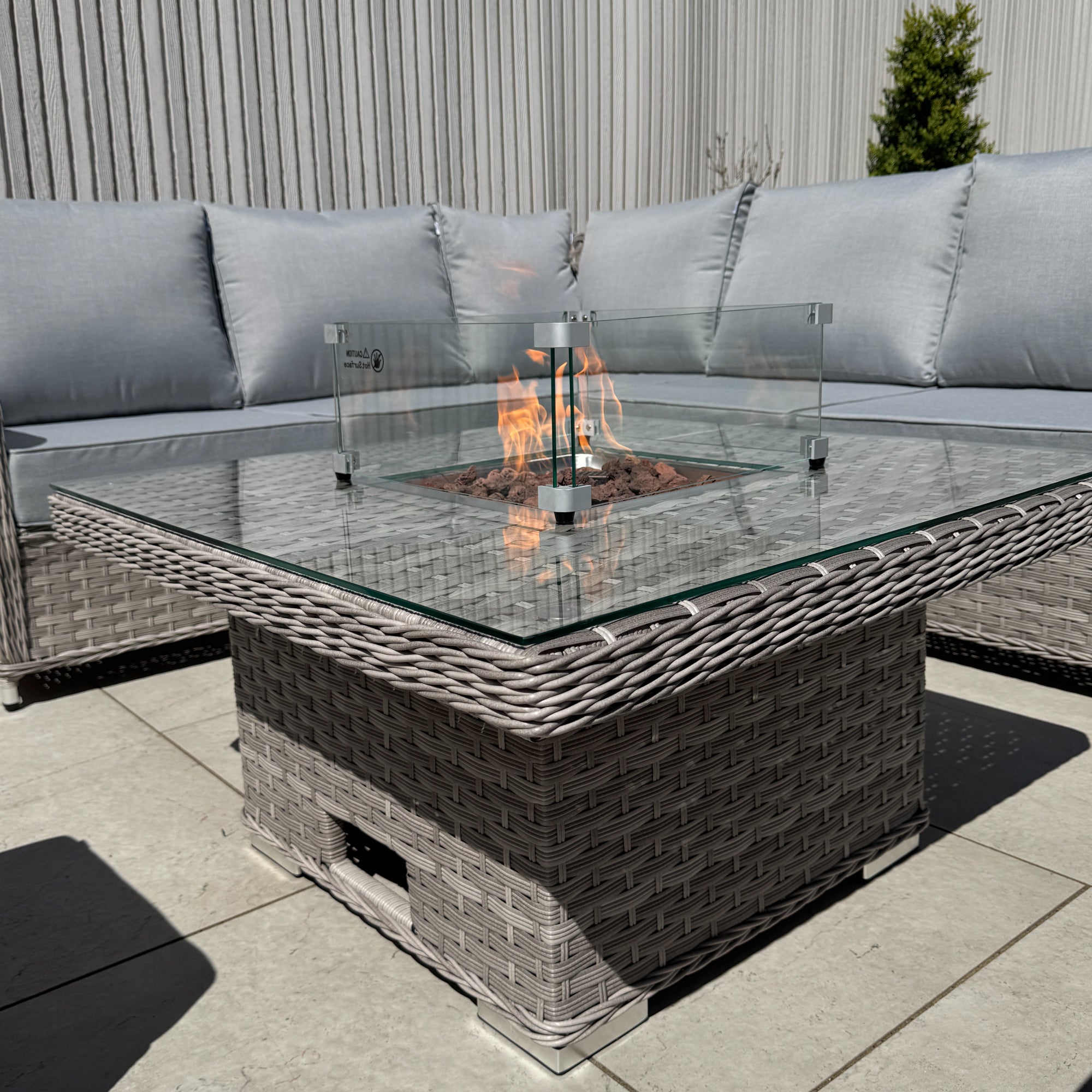 Palermo Square Dining Set with Rising Firepit Table - AMC Furniture