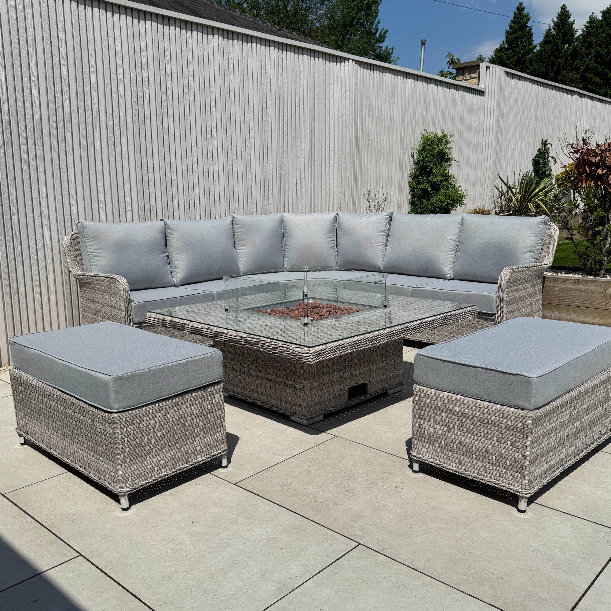 Palermo Large Equal Corner Sofa Set with Rising Firepit Table - AMC Furniture