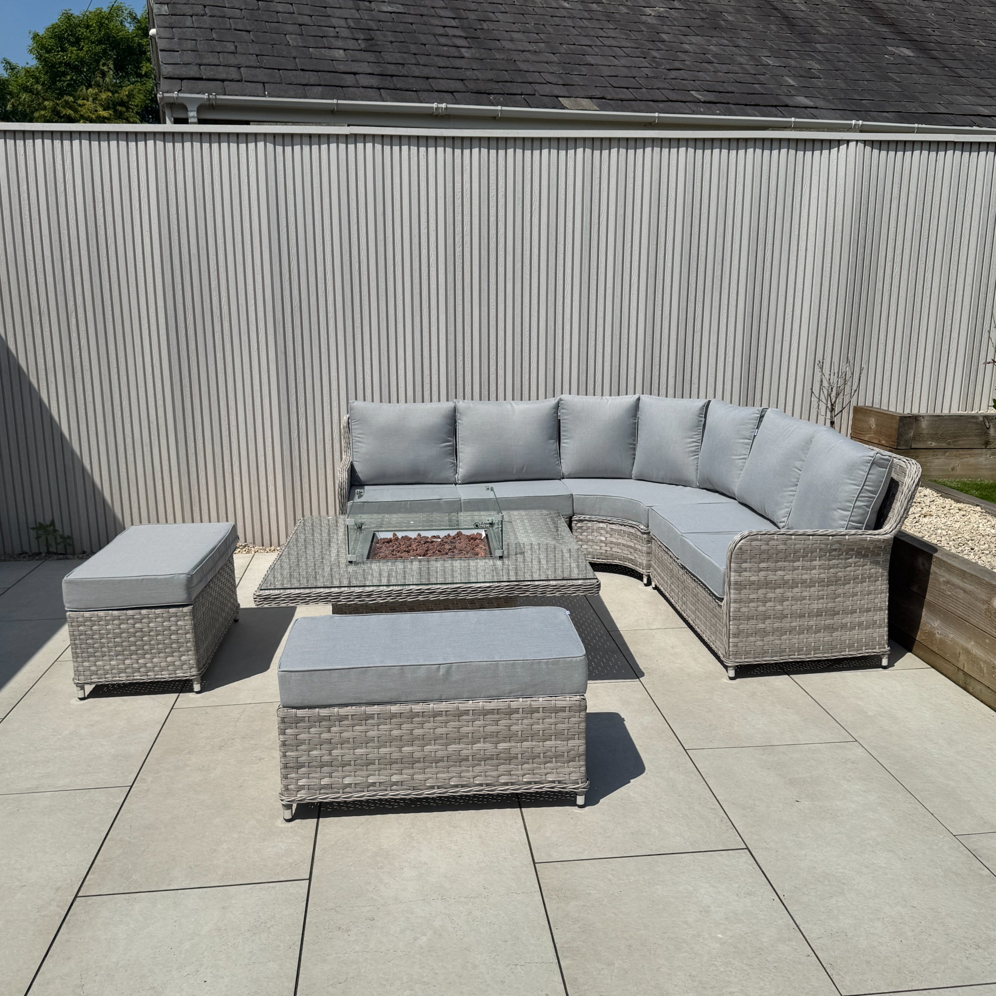Palermo Large Equal Corner Sofa Set with Rising Firepit Table - AMC Furniture