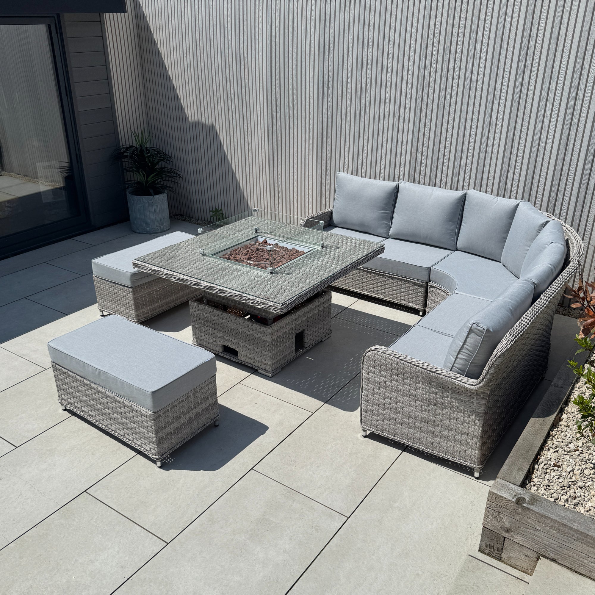 Palermo Large Equal Corner Sofa Set with Rising Firepit Table - AMC Furniture