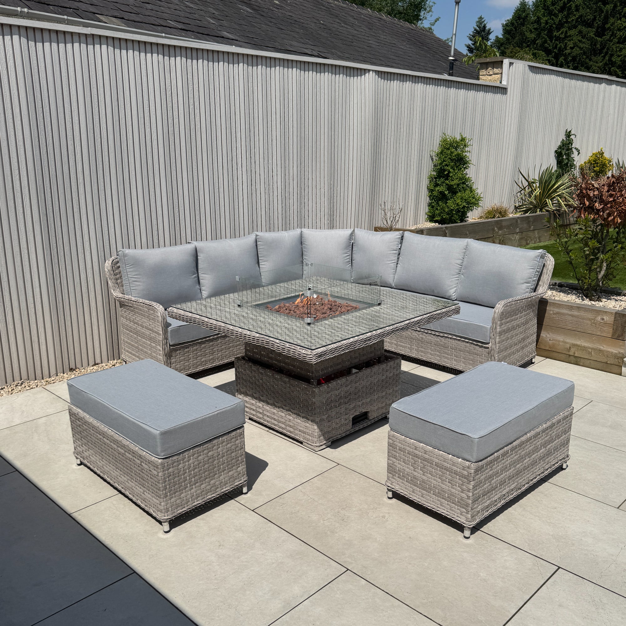 Palermo Large Equal Corner Sofa Set with Rising Firepit Table