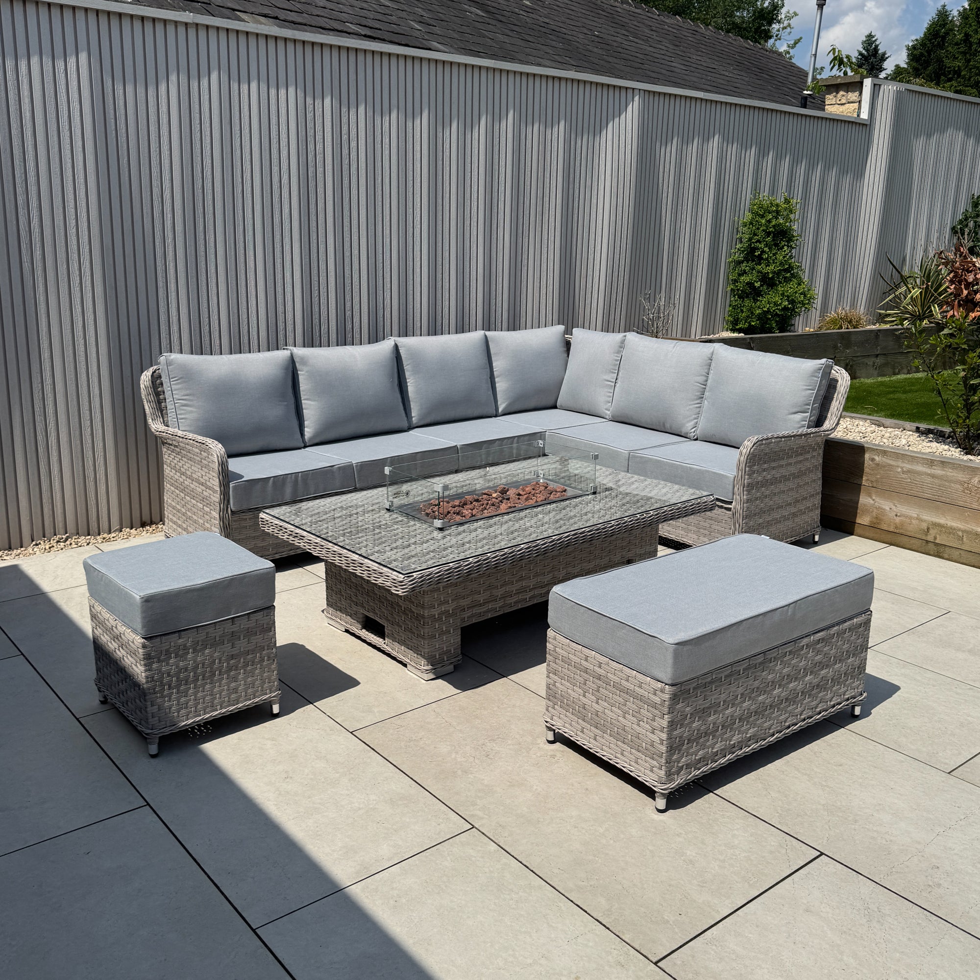 Palermo Large Right-Hand Corner Sofa Set with Rising Fire Pit Table - AMC Furniture
