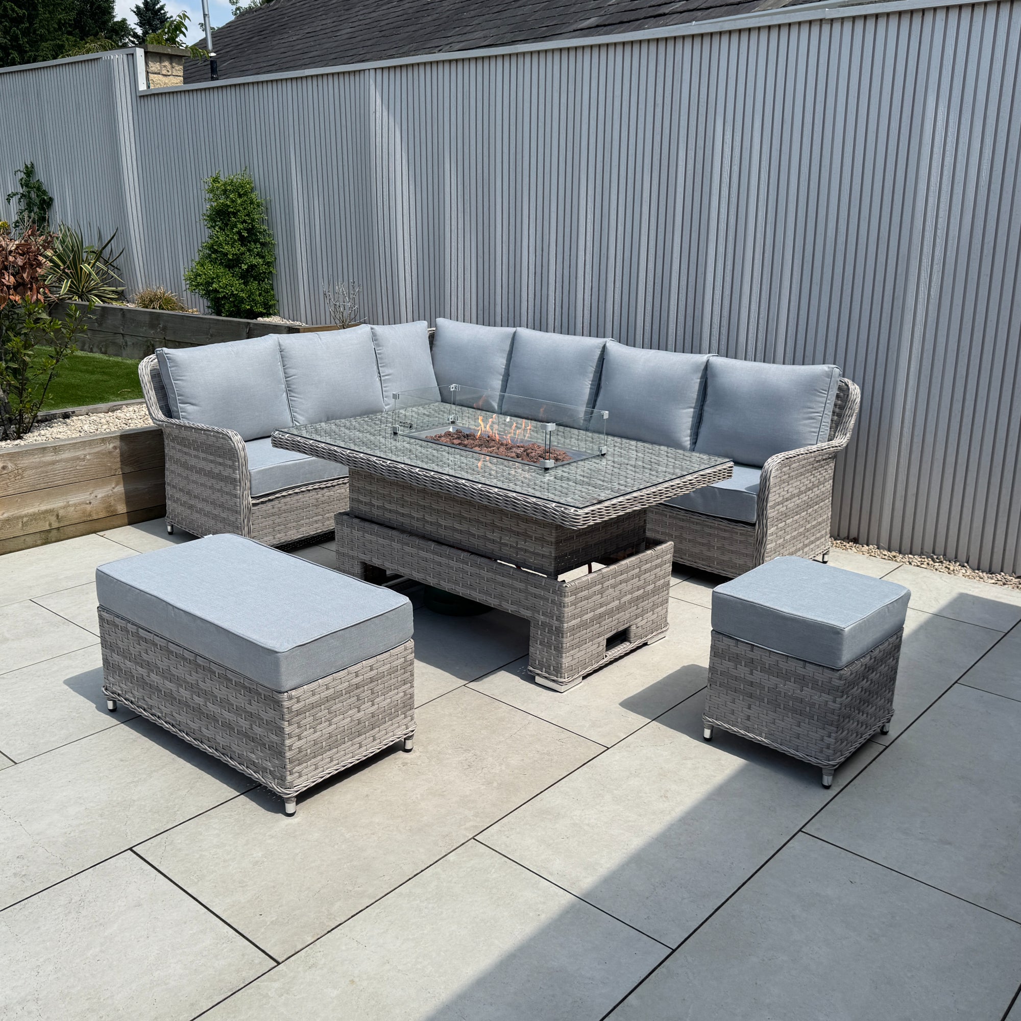 Palermo Large Left-Hand Corner Sofa Set with Rising Fire Pit Table