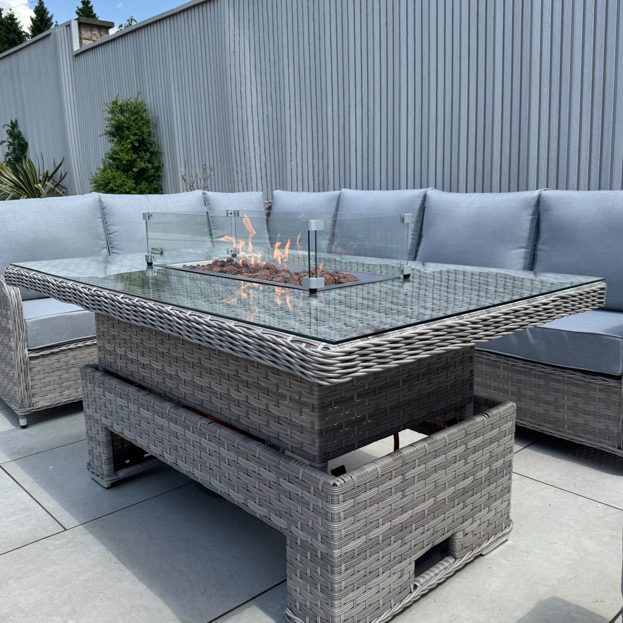 Palermo Large Left-Hand Corner Sofa Set with Rising Fire Pit Table - AMC Furniture