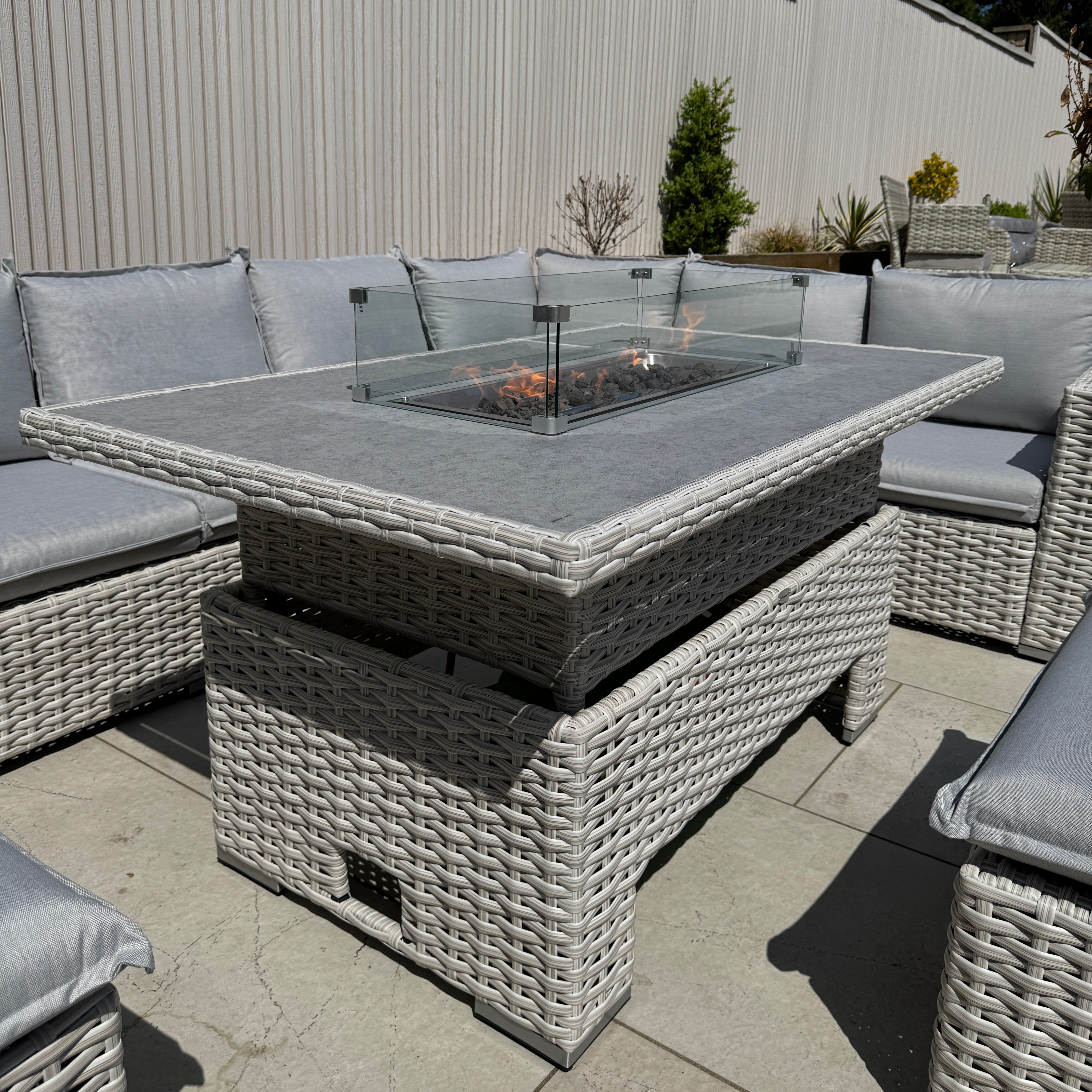 Chakra Rattan Corner Dining Set with Fire Pit – Grey/Beige (14930024857978)