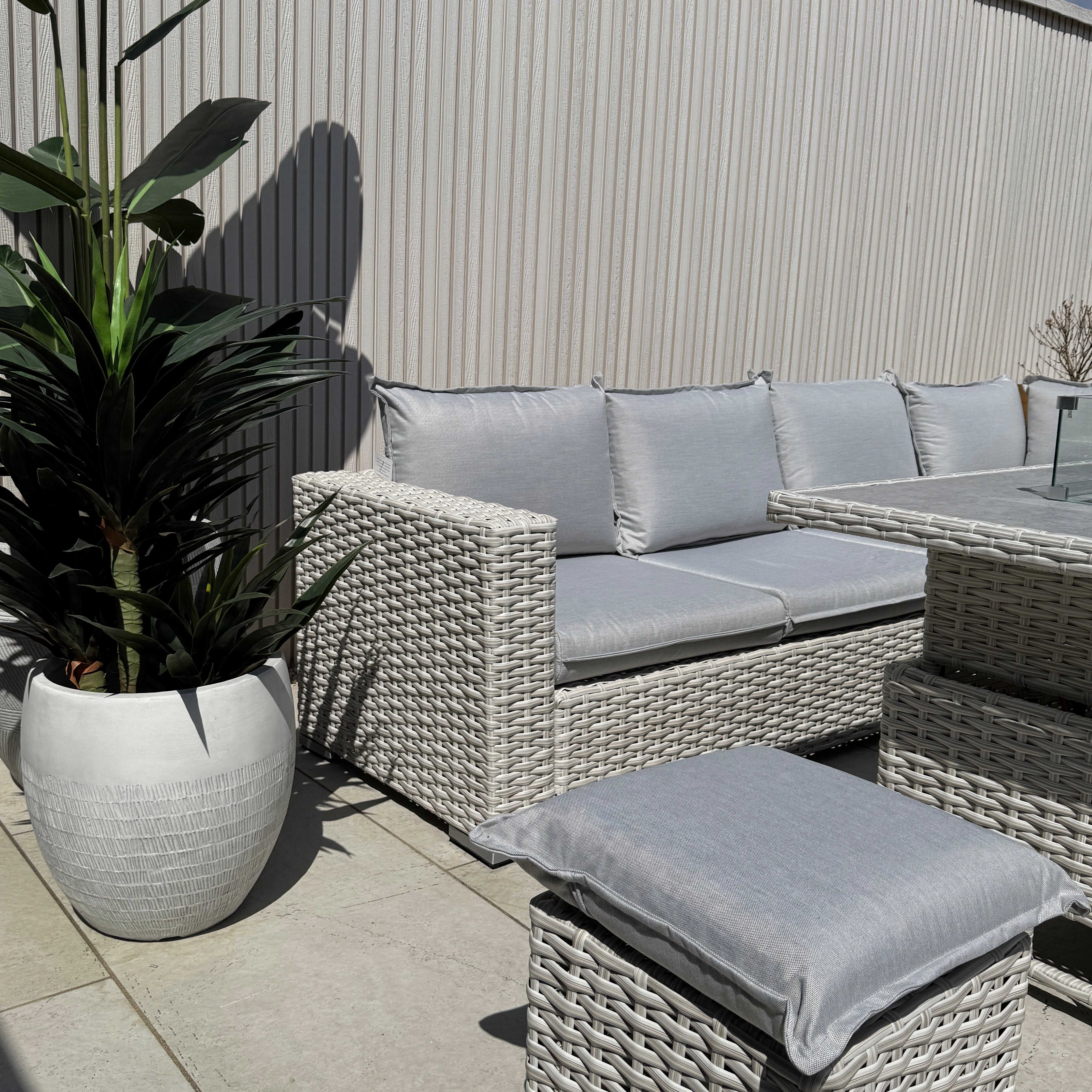 Chakra Rattan Corner Dining Set with Fire Pit – Grey/Beige (14930024857978)