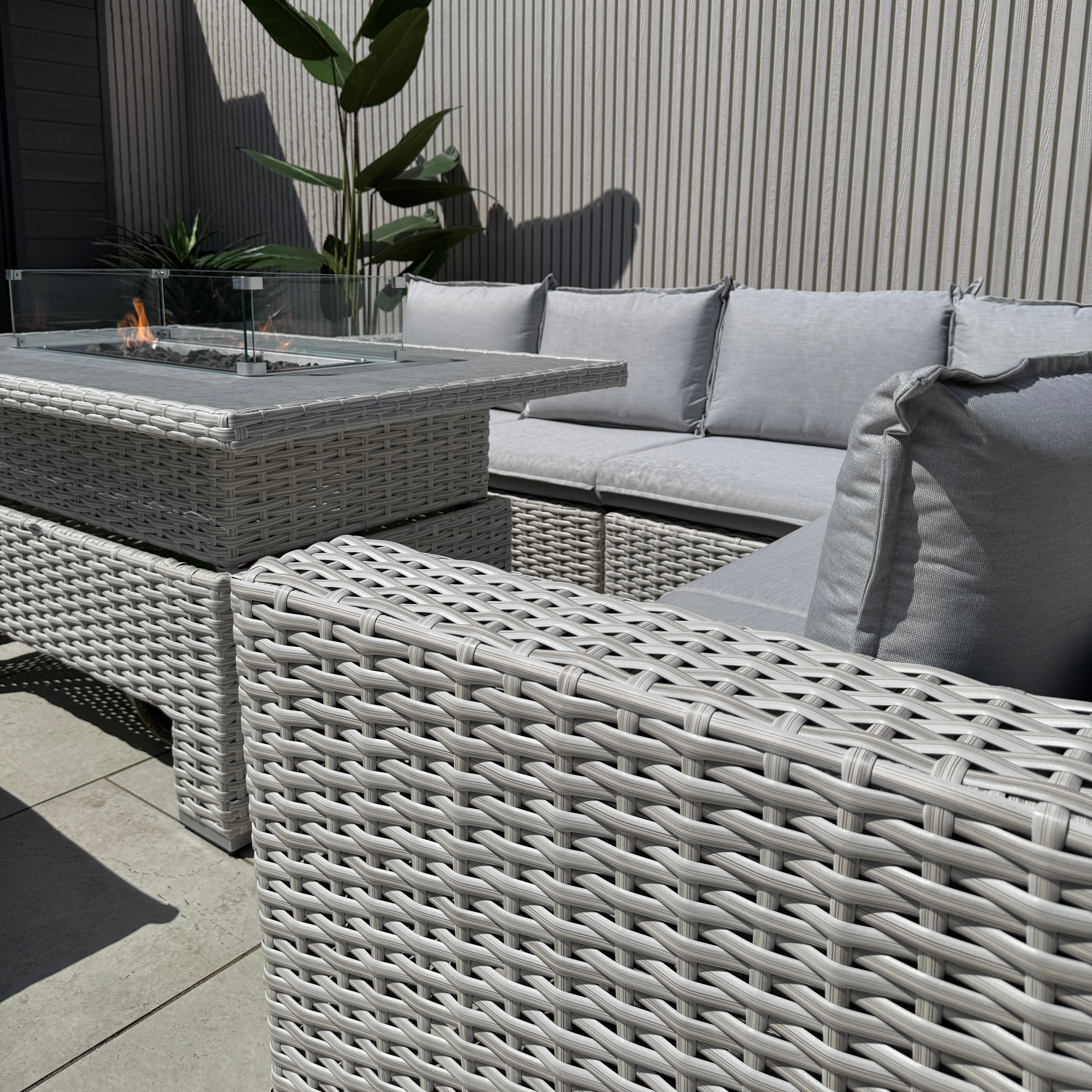 Chakra Rattan Corner Dining Set with Fire Pit – Grey/Beige (14930024857978)