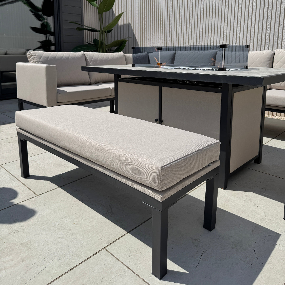 Ava Aluminium Corner Dining Set with Fire Pit – Beige (14930013585786)