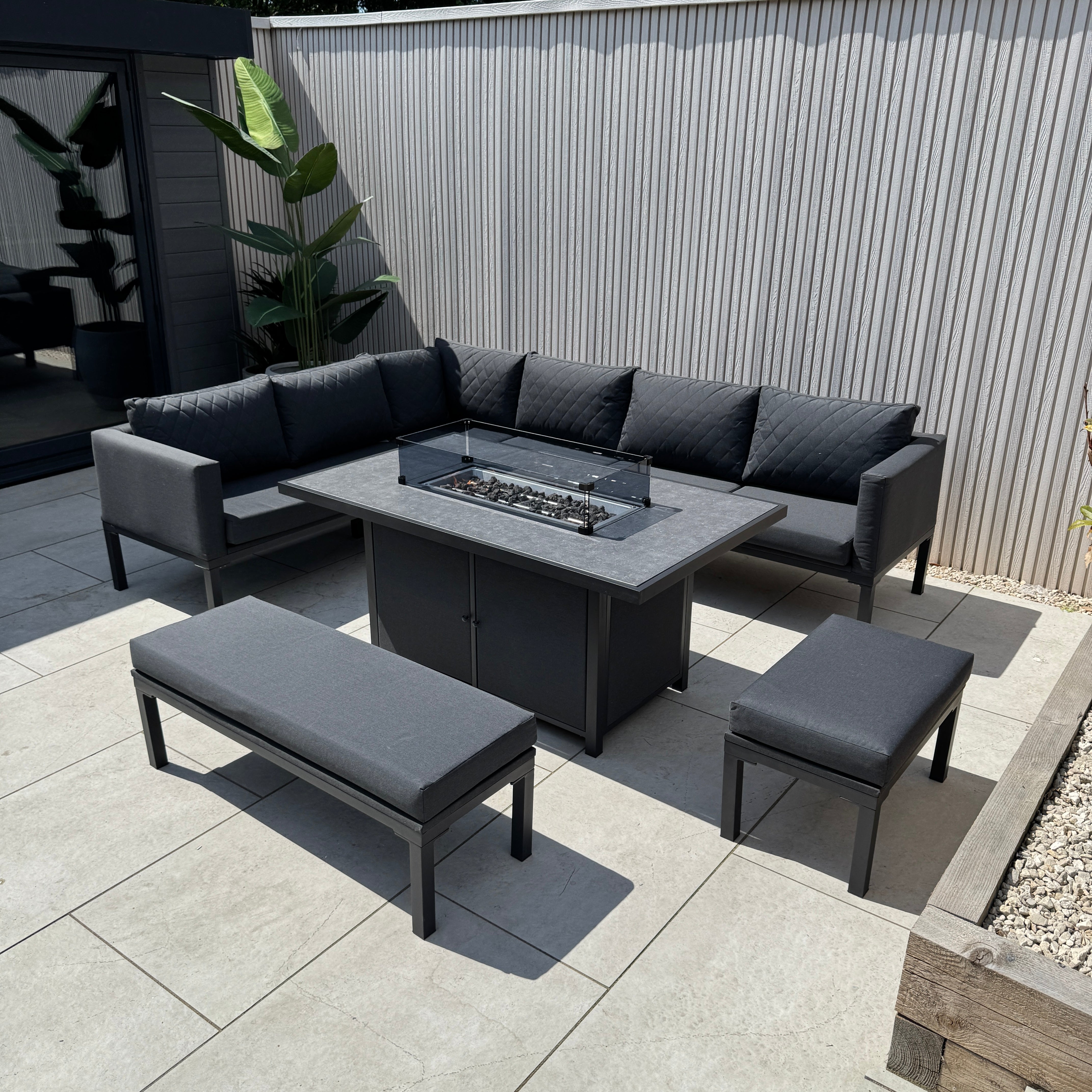 Ava Aluminium Firepit Dining Set In Grey (14930015617402)