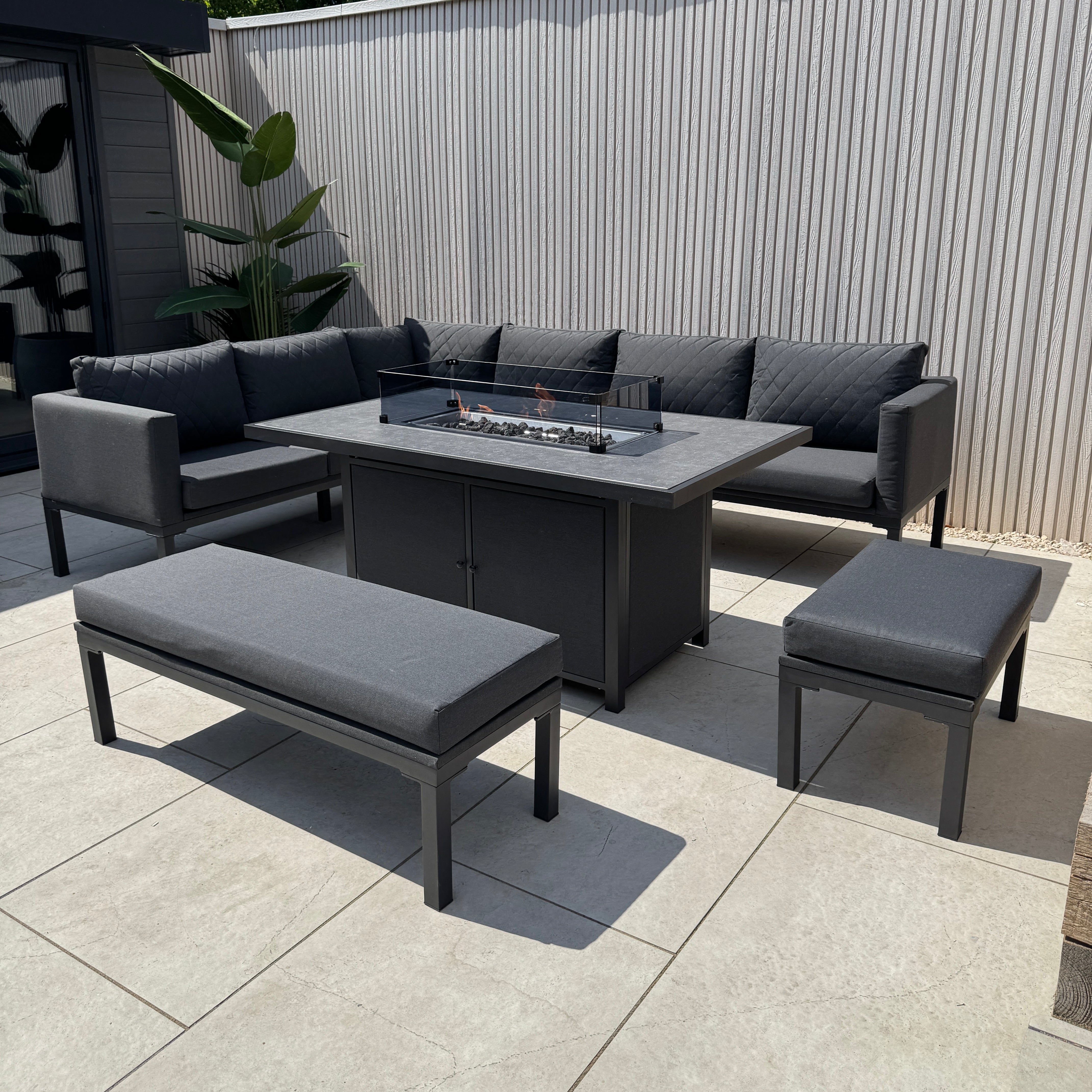 Ava Aluminium Firepit Dining Set In Grey (14930015617402)