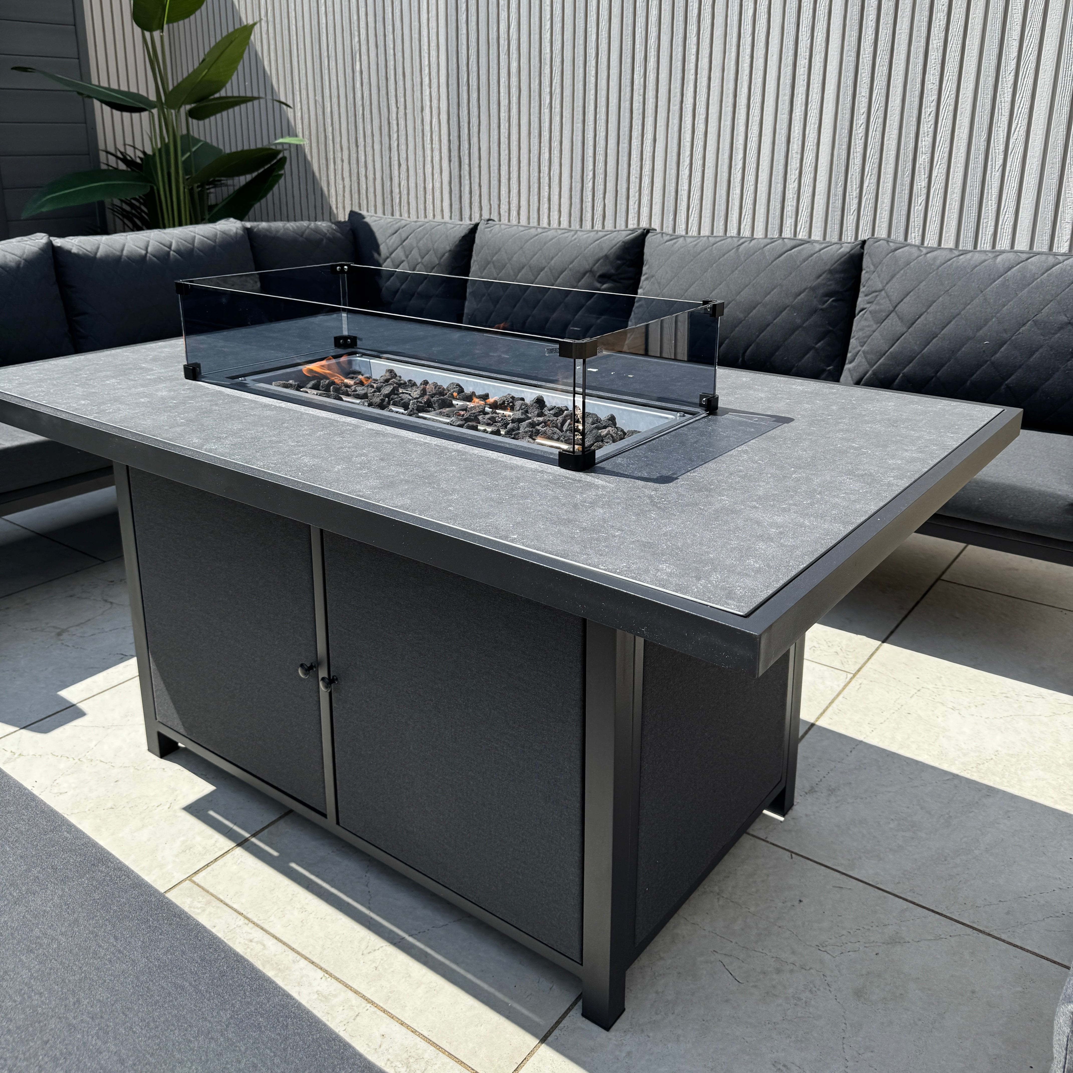 Ava Aluminium Firepit Dining Set In Grey (14930015617402)
