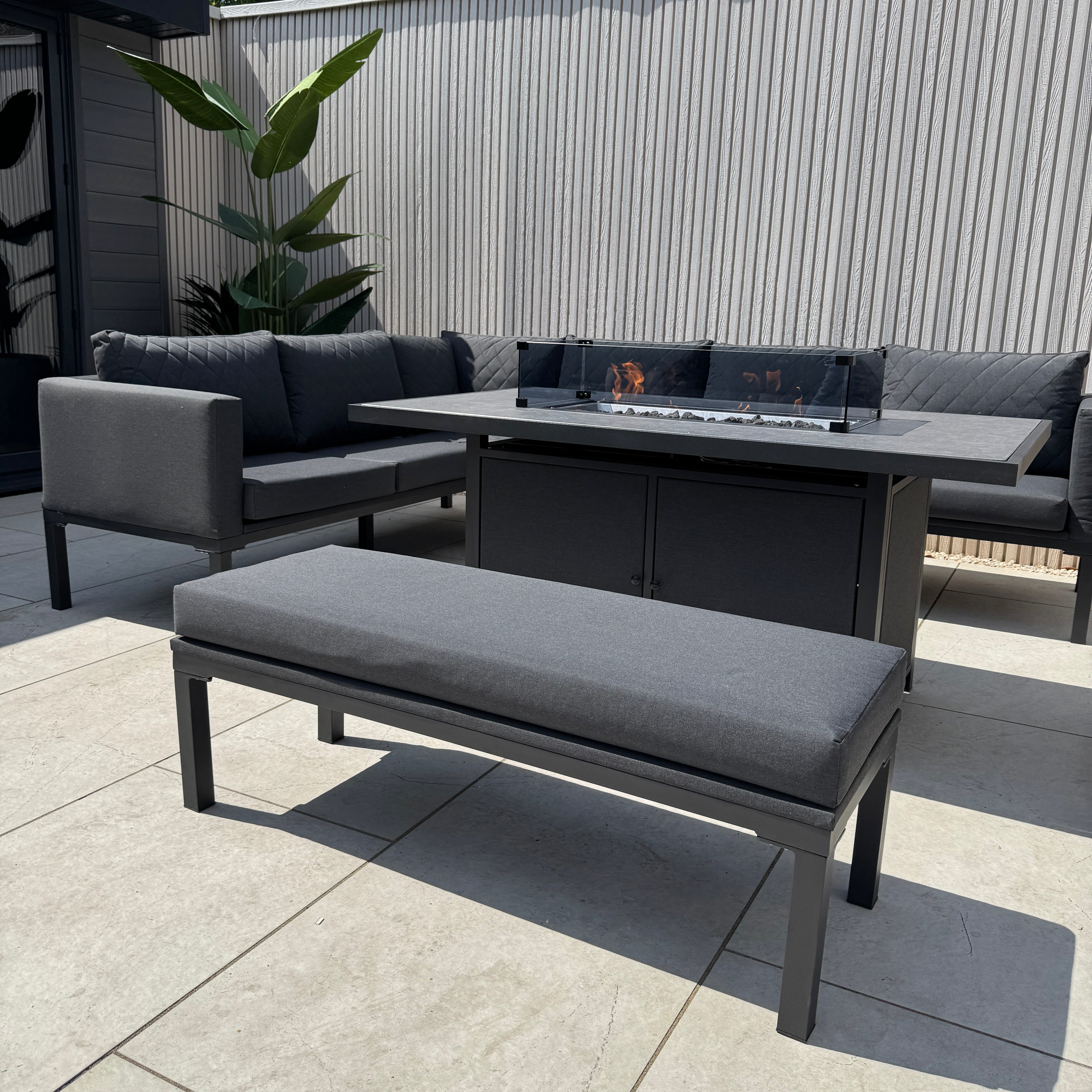 Ava Aluminium Firepit Dining Set In Grey (14930015617402)