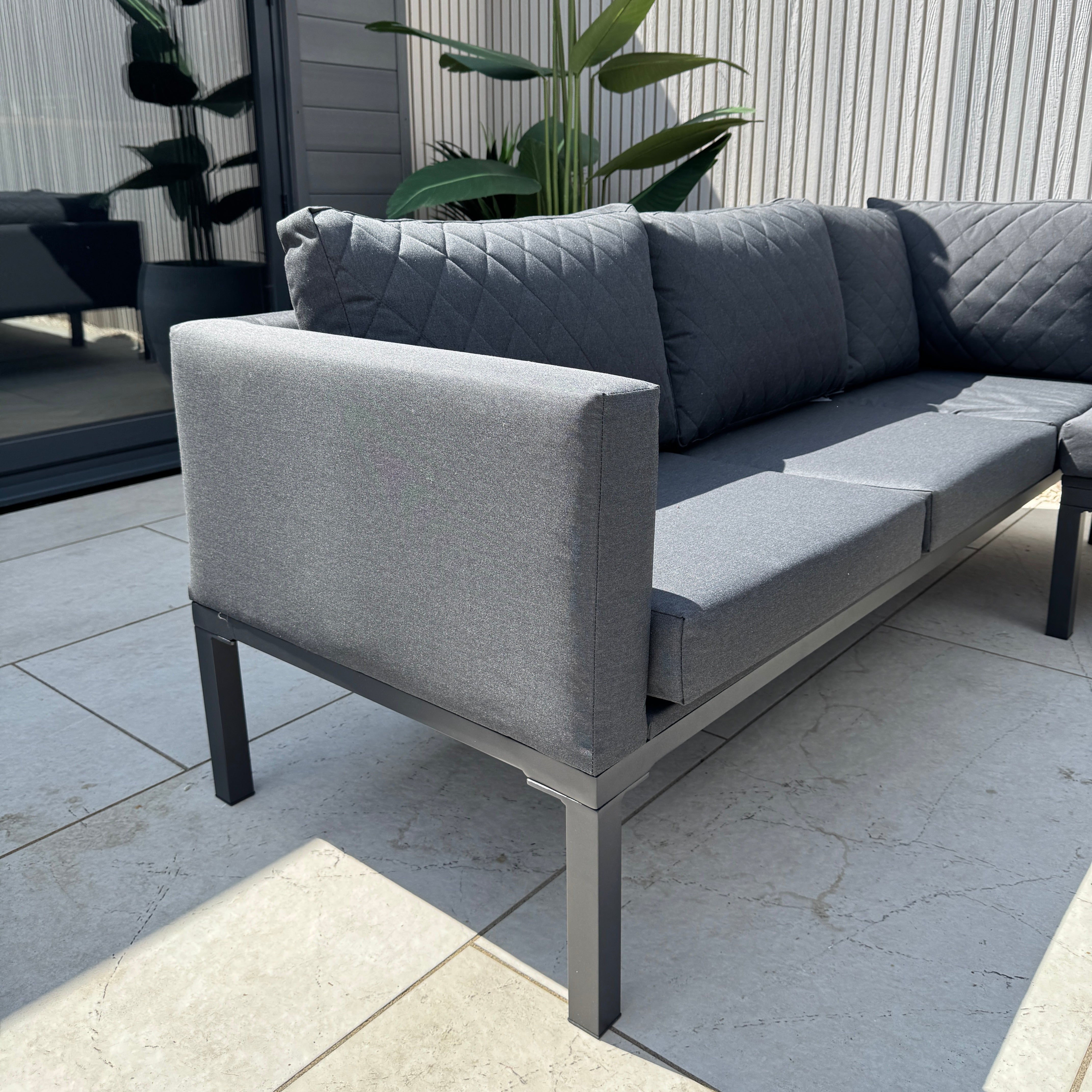 Ava Aluminium Firepit Dining Set In Grey (14930015617402)