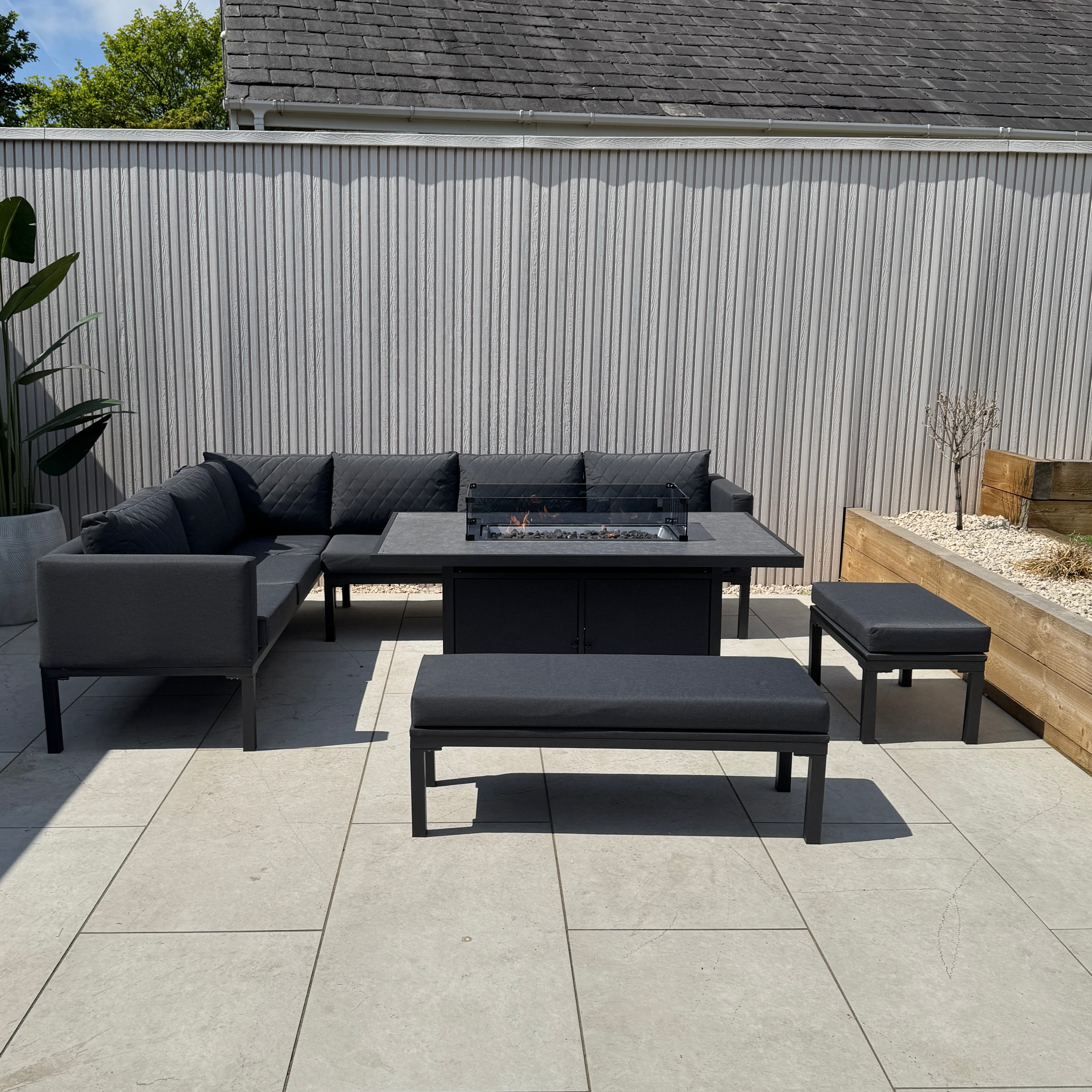 Ava Aluminium Firepit Dining Set In Grey (14930015617402)