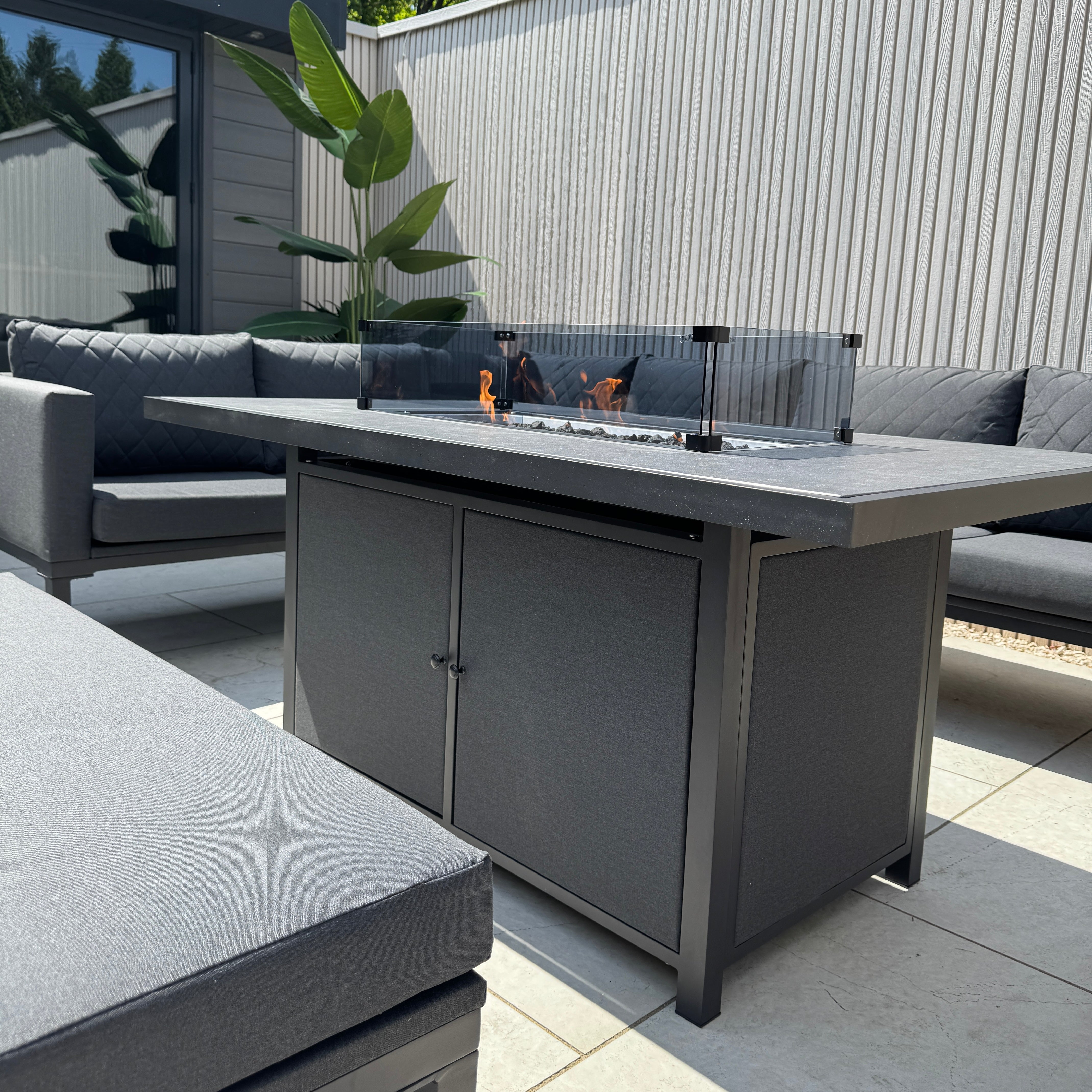 Ava Aluminium Firepit Dining Set In Grey (14930015617402)