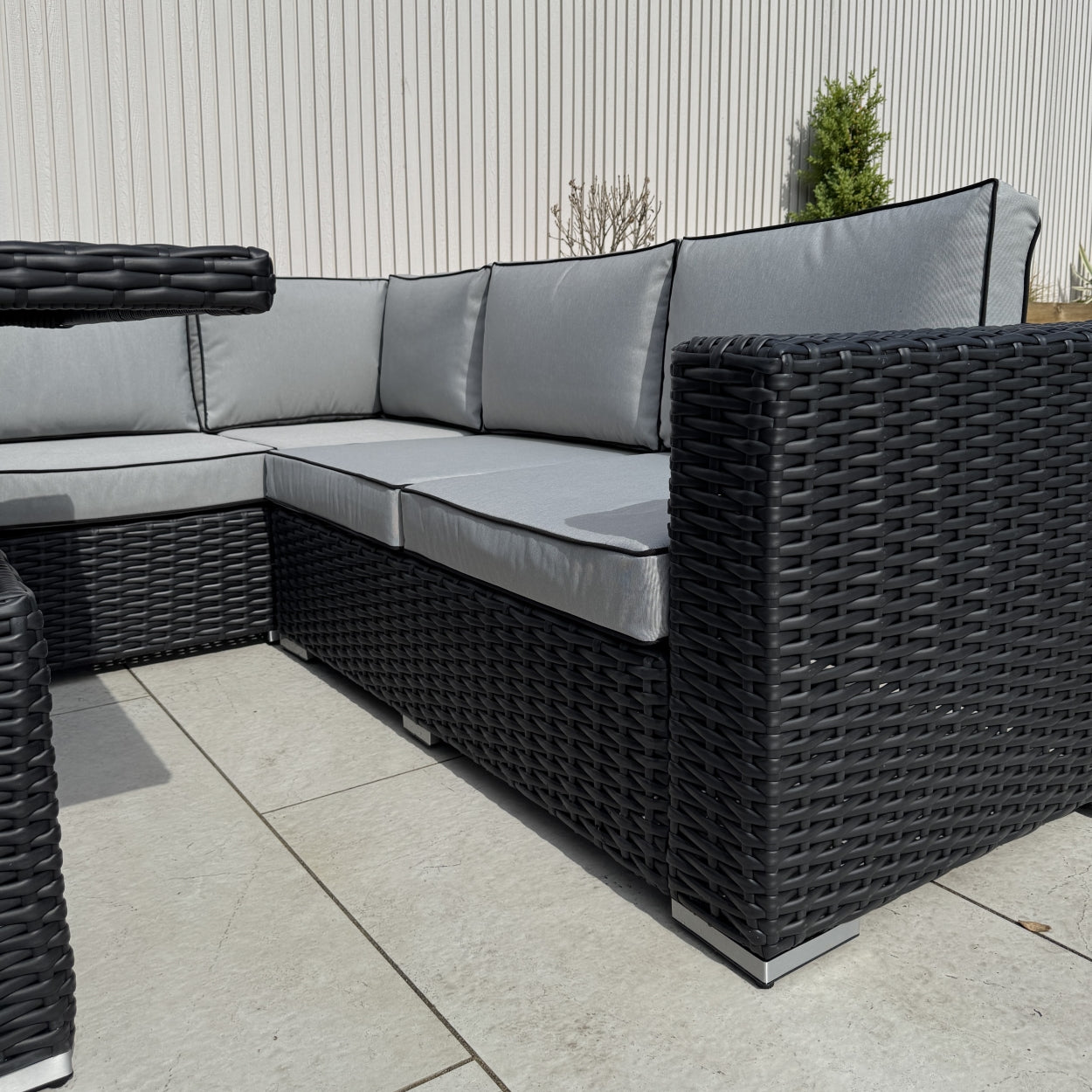 Chakra Rattan Corner Dining Set with Fire Pit – Black (14929991238010)