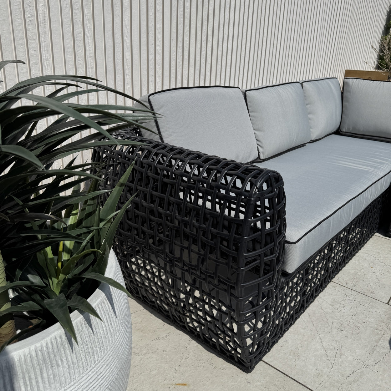 Indi Rattan Corner Sofa Set– Black (14930003329402)