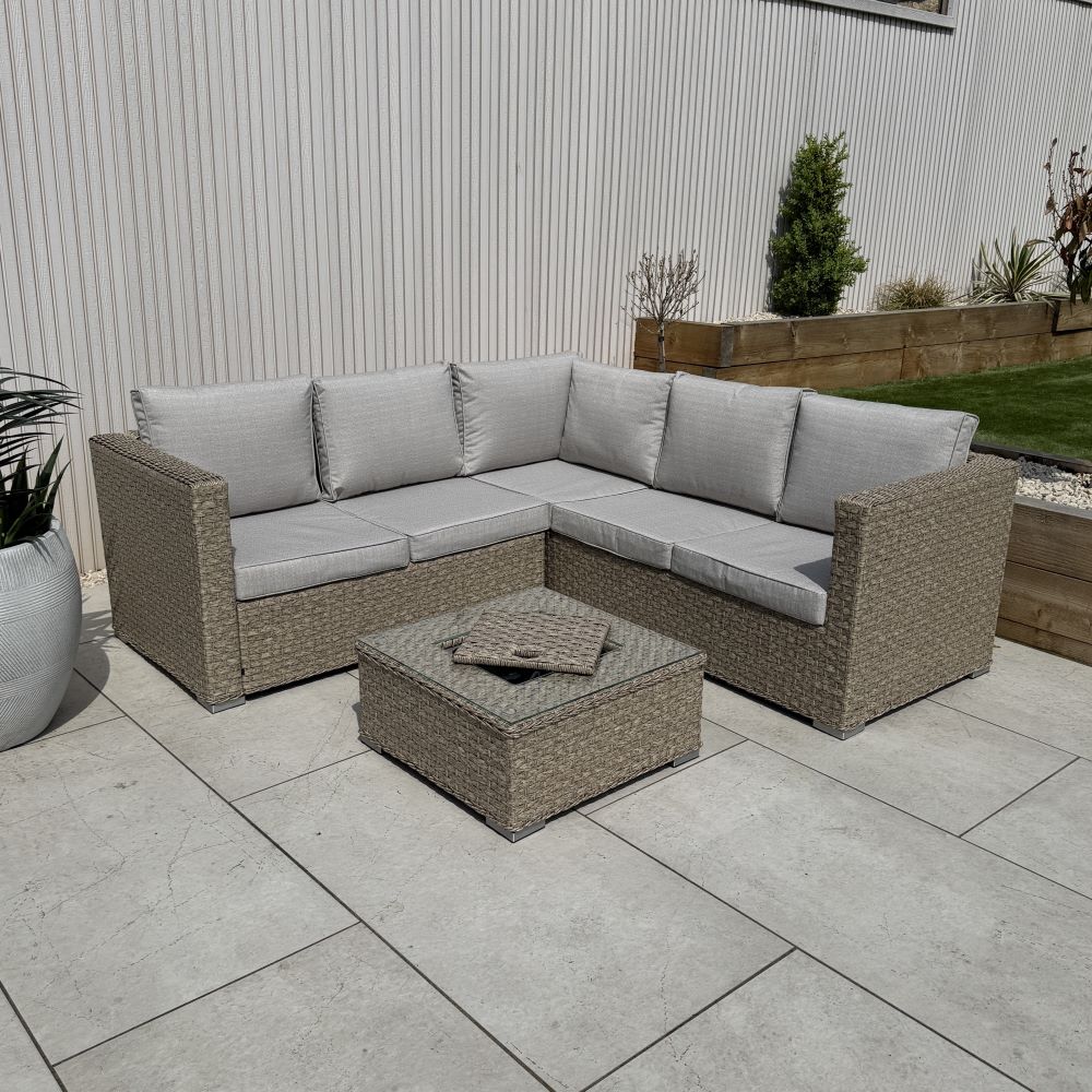 Nova Rattan Corner Sofa Set with Ice Bucket Beige (15032246698362)