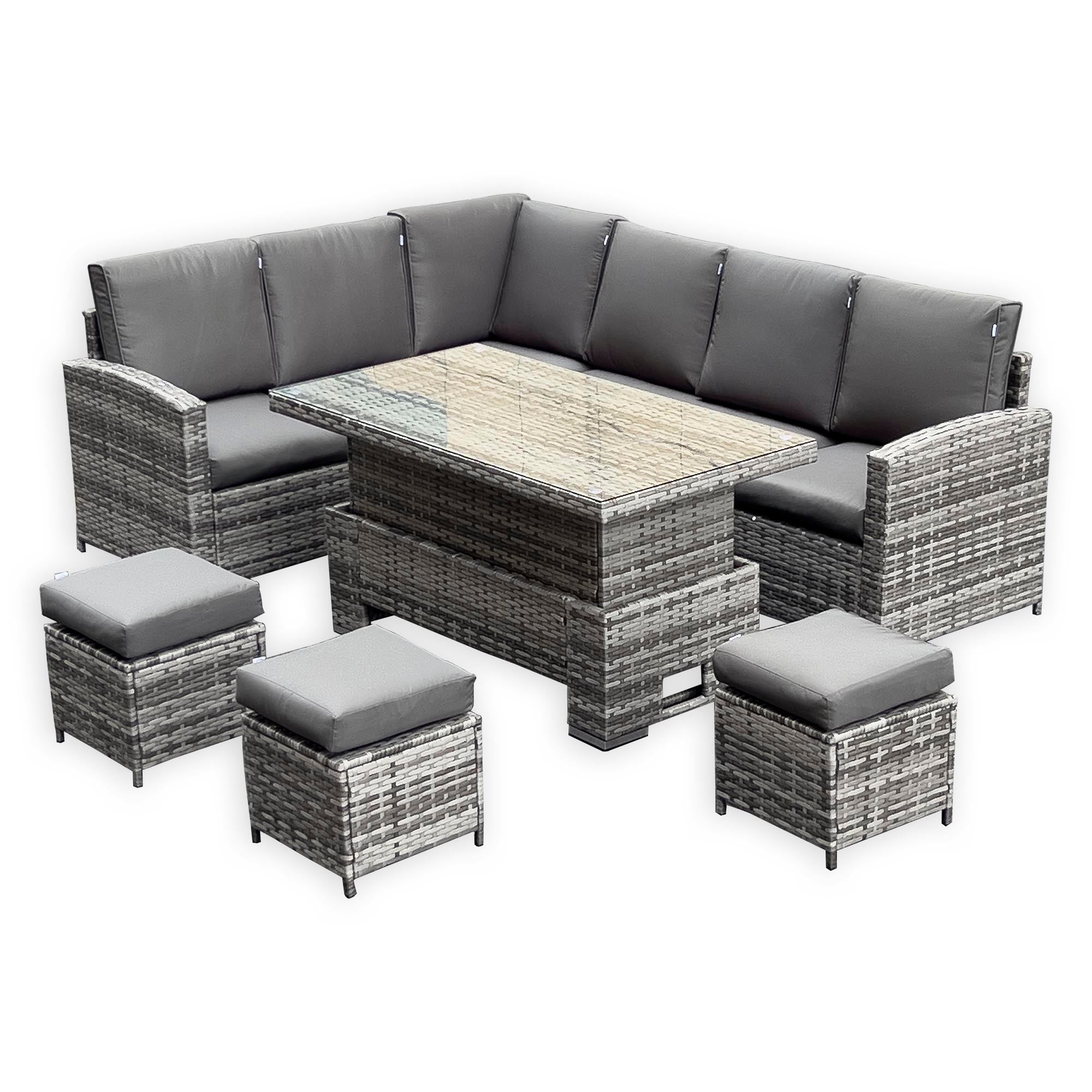 Rhodes Corner Sofa Dining Set with Rising Table in Grey - AMC Furniture