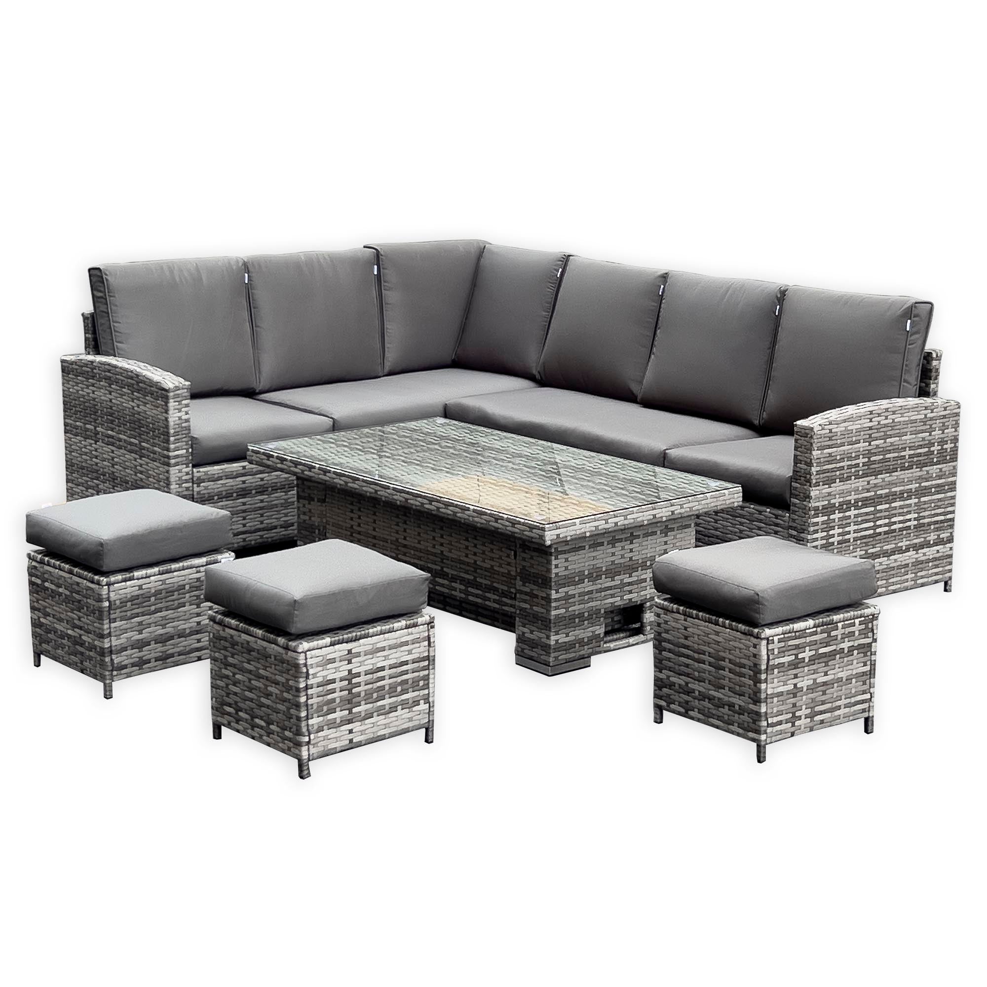 Rhodes Corner Sofa Dining Set with Rising Table in Grey - AMC Furniture