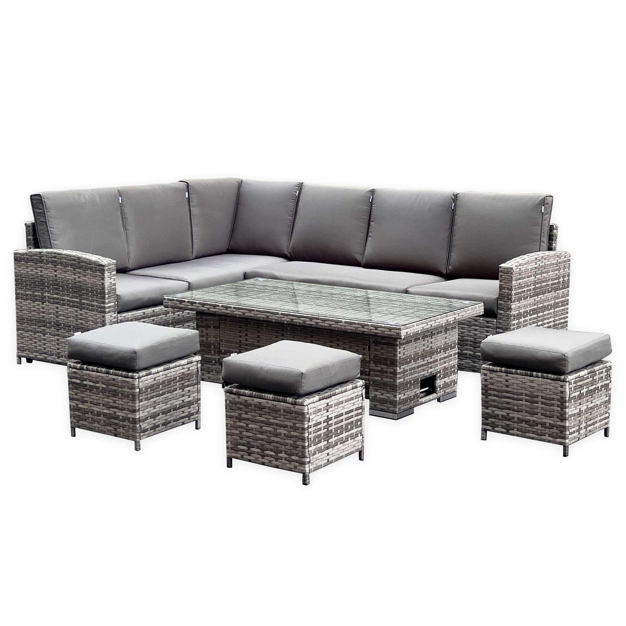 Rhodes Corner Sofa Dining Set with Rising Table in Grey - AMC Furniture