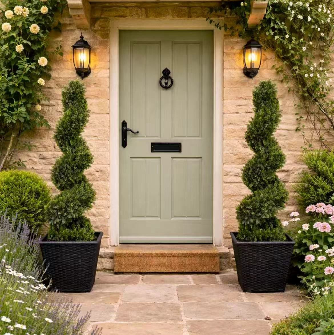 Pair of Artificial Spiral Topiary Trees – UV Resistant, Weatherproof Outdoor & Indoor - AMC Furniture