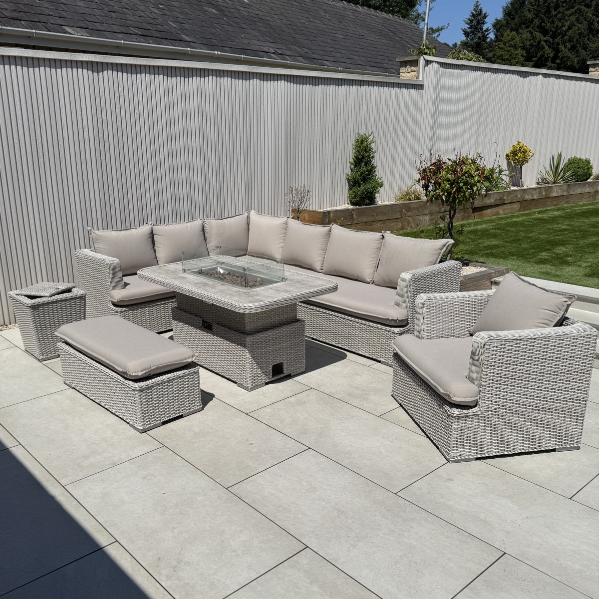 Asha Corner Rising Fire Pit Dining Set - Grey/Beige (14929989009786)