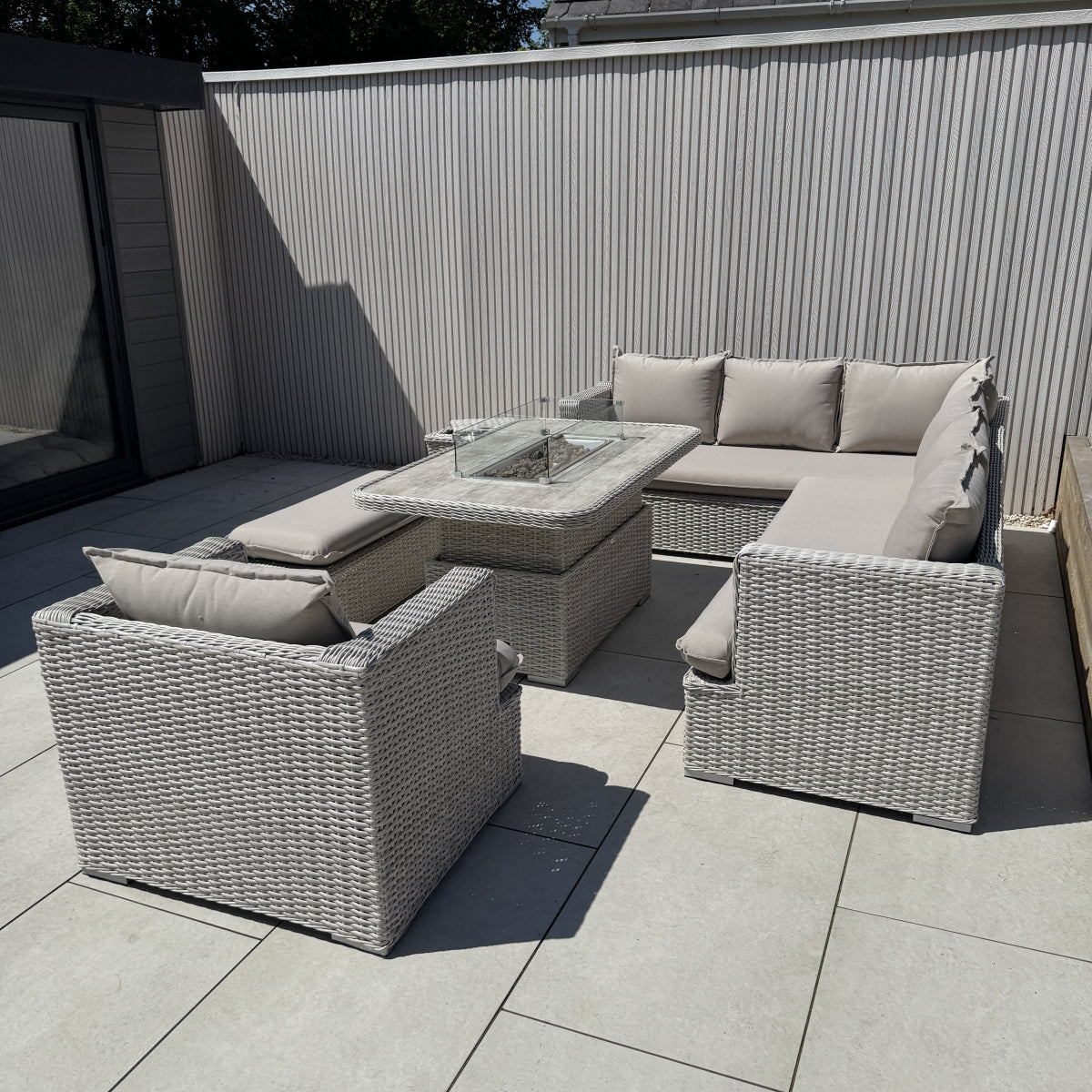 Asha Corner Rising Fire Pit Dining Set - Grey/Beige (14929989009786)