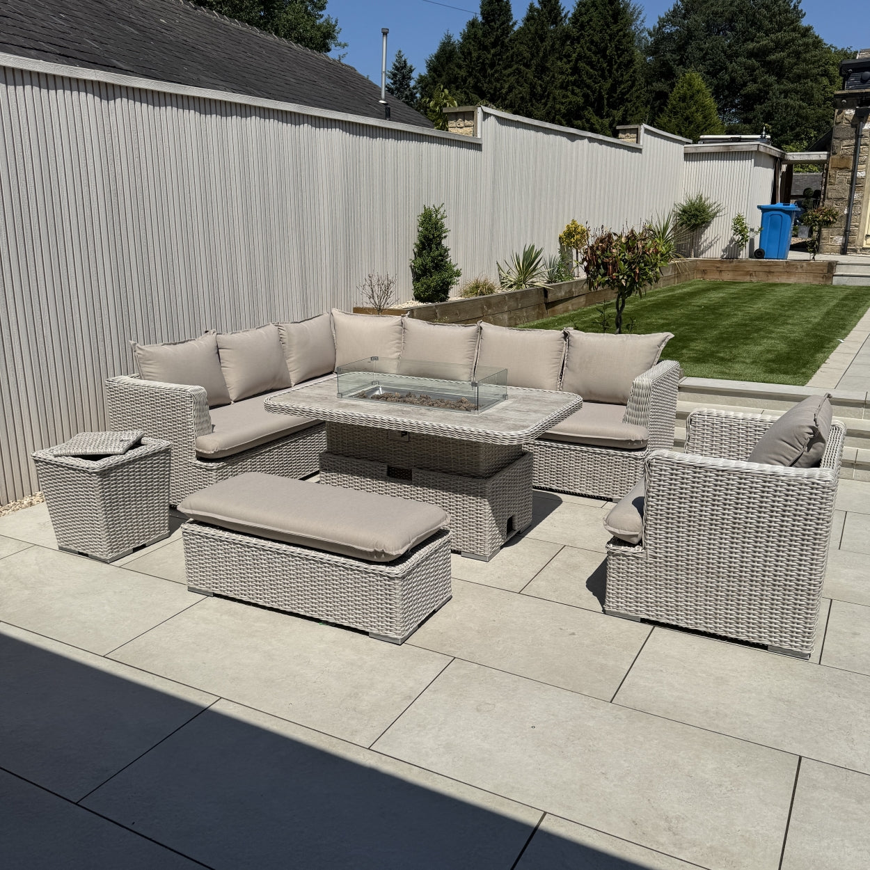 Asha Corner Rising Fire Pit Dining Set - Grey/Beige (14929989009786)