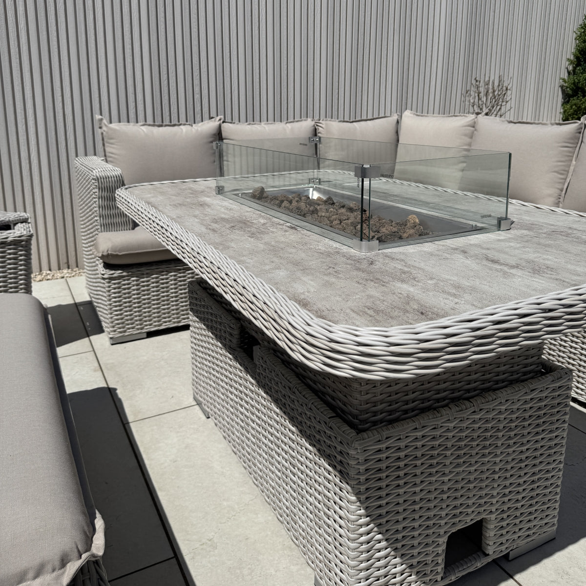 Asha Corner Rising Fire Pit Dining Set - Grey/Beige (14929989009786)