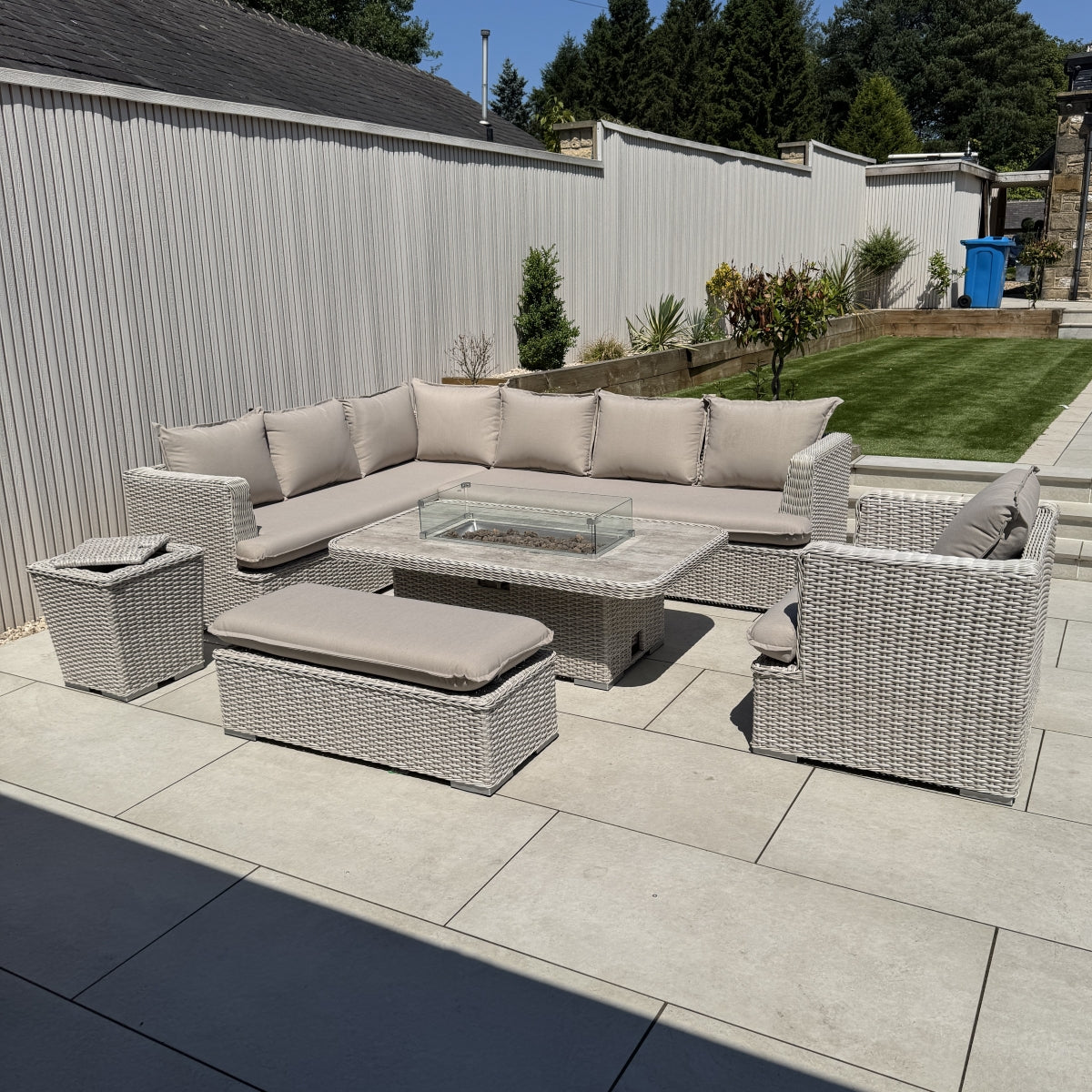 Asha Corner Rising Fire Pit Dining Set - Grey/Beige (14929989009786)