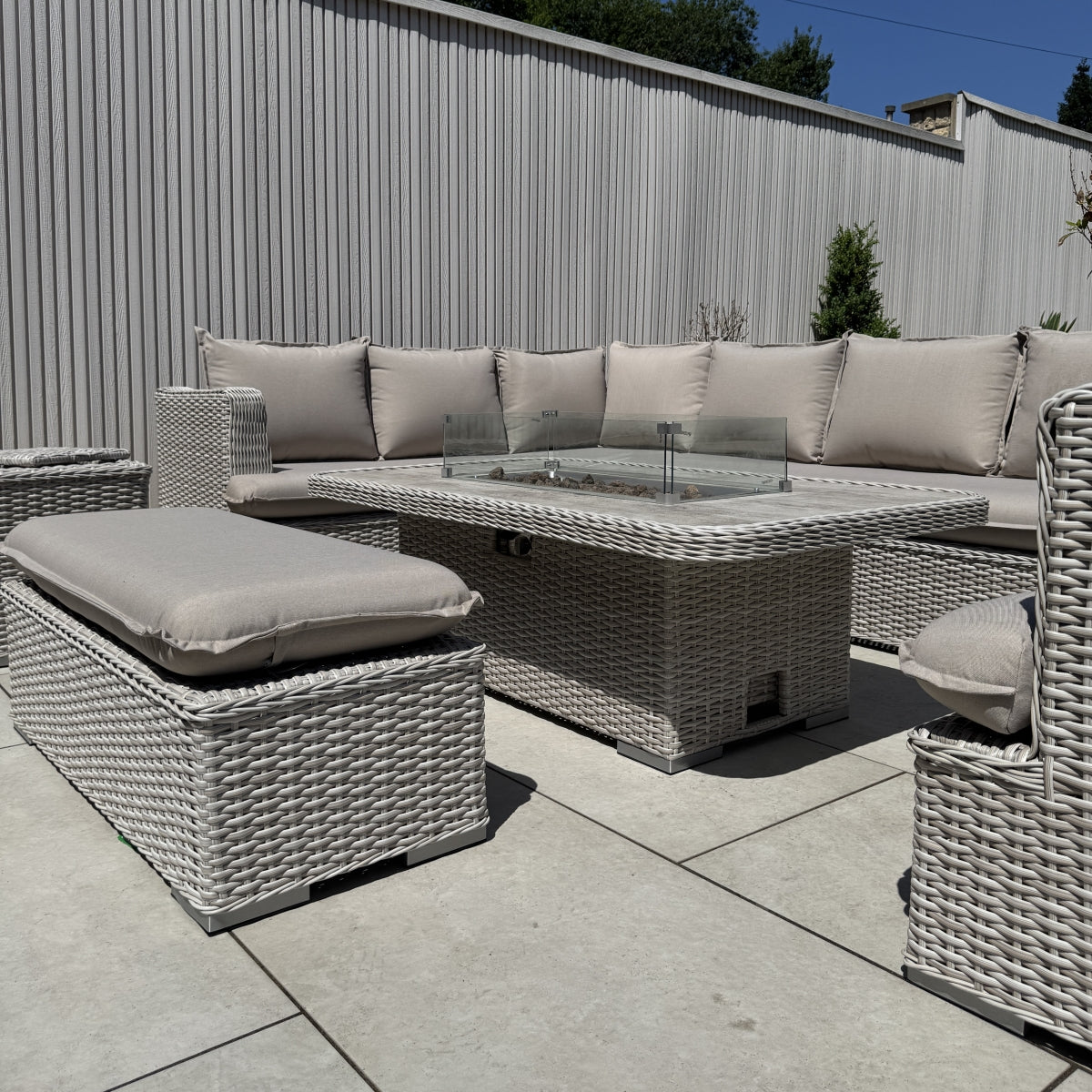 Asha Corner Rising Fire Pit Dining Set - Grey/Beige (14929989009786)