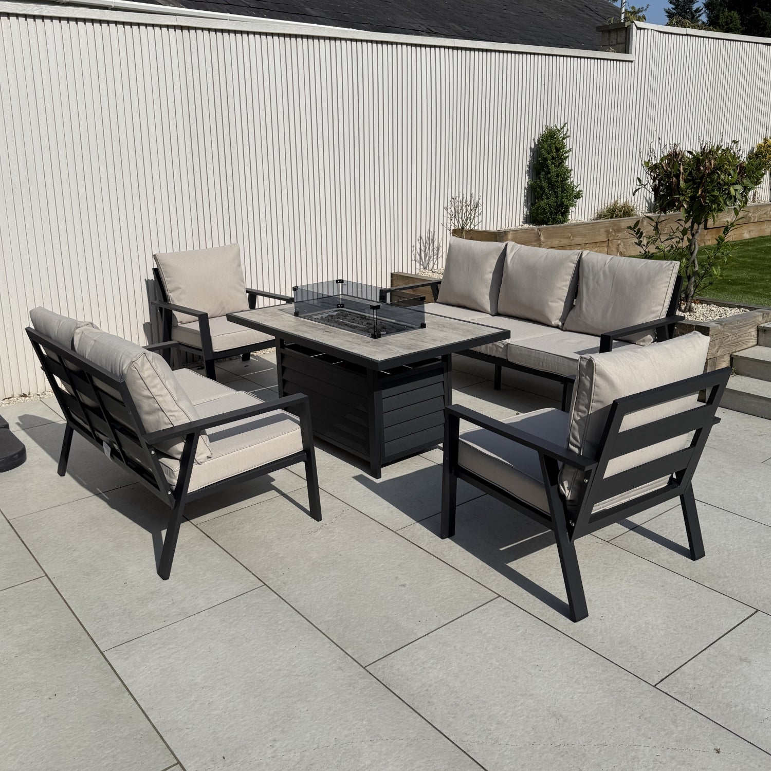 Sienna Firepit Sofa Dining Set in Beige (14930005492090)