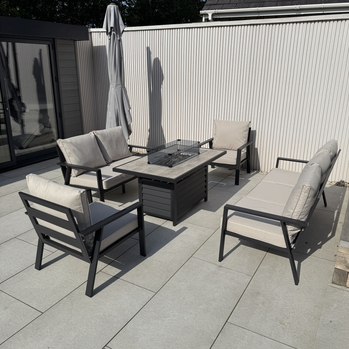 Sienna Firepit Sofa Dining Set in Beige (14930005492090)