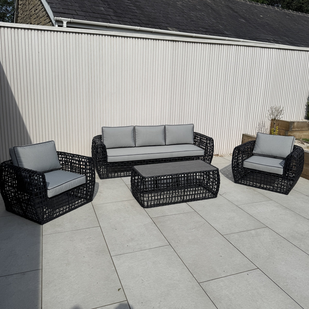 Indi 4 Piece Rattan Garden Furniture Sofa Set - Black (14930007458170)