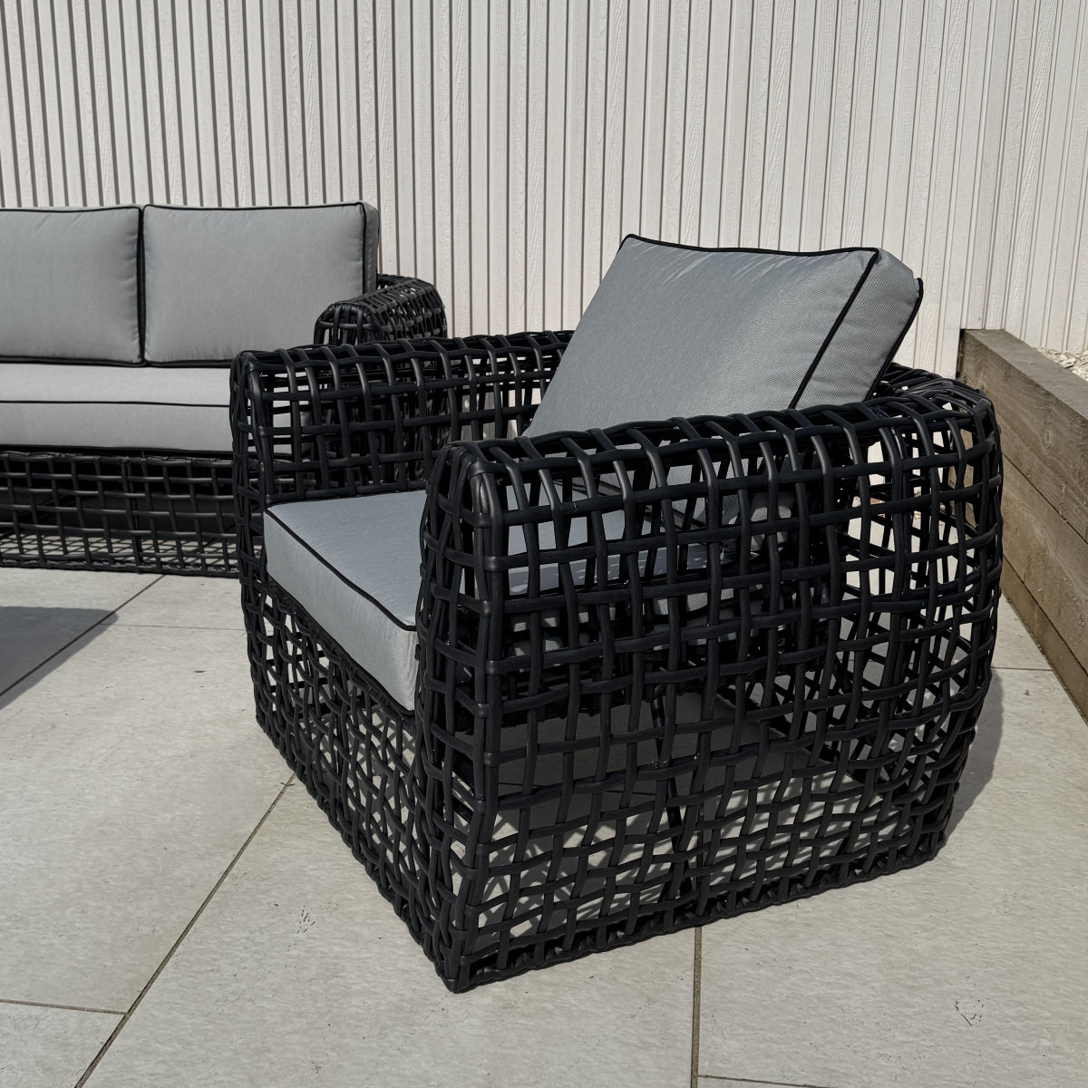 Indi 4 Piece Rattan Garden Furniture Sofa Set - Black (14930007458170)