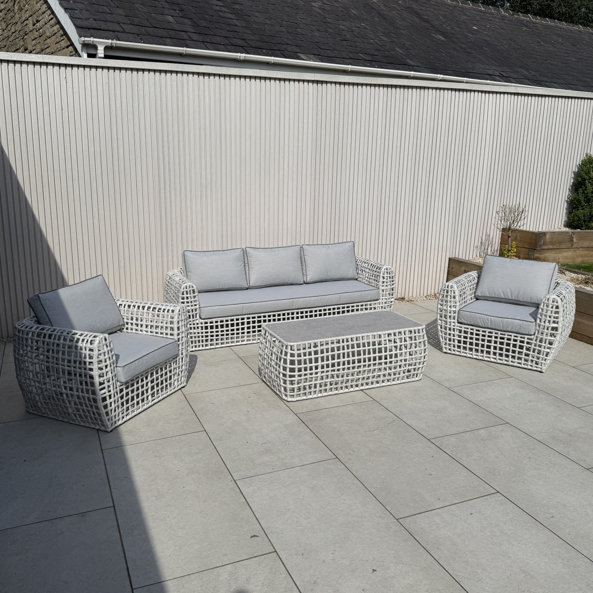 Indi 4 Piece Rattan Garden Furniture Sofa Set - Grey/Beige (14930026987898)