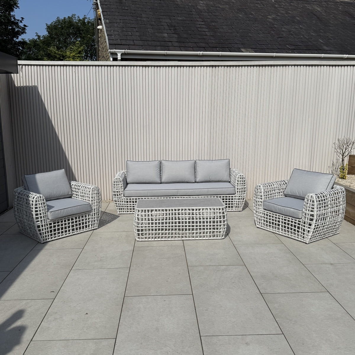 Indi 4 Piece Rattan Garden Furniture Sofa Set - Grey/Beige (14930026987898)