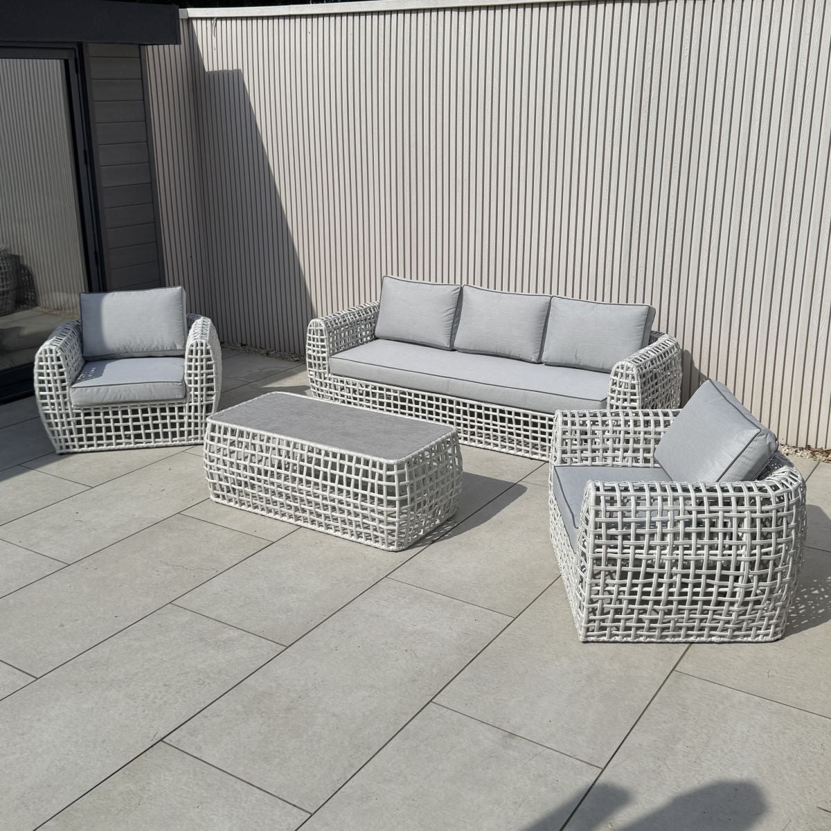 Indi 4 Piece Rattan Garden Furniture Sofa Set - Grey/Beige (14930026987898)