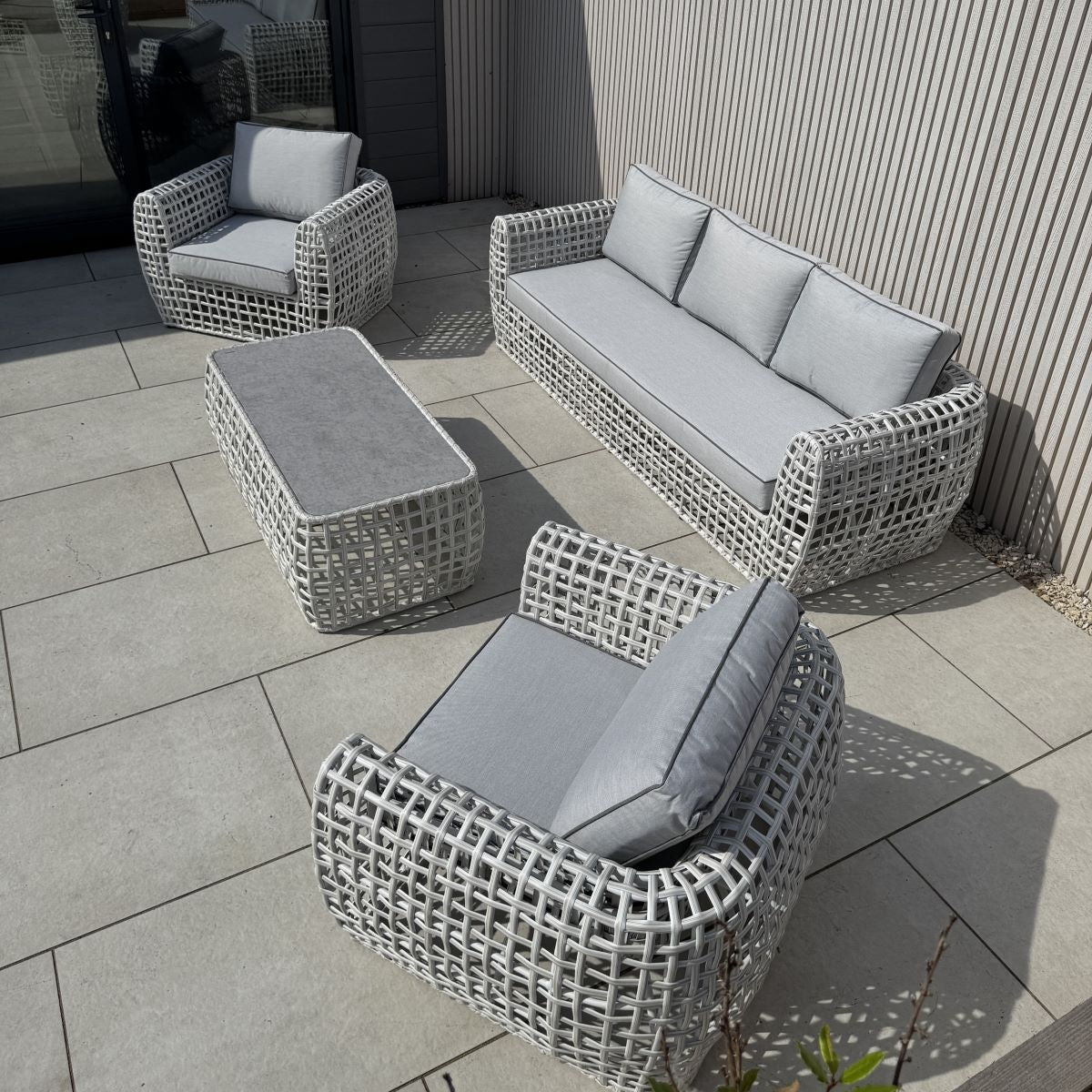 Indi 4 Piece Rattan Garden Furniture Sofa Set - Grey/Beige (14930026987898)